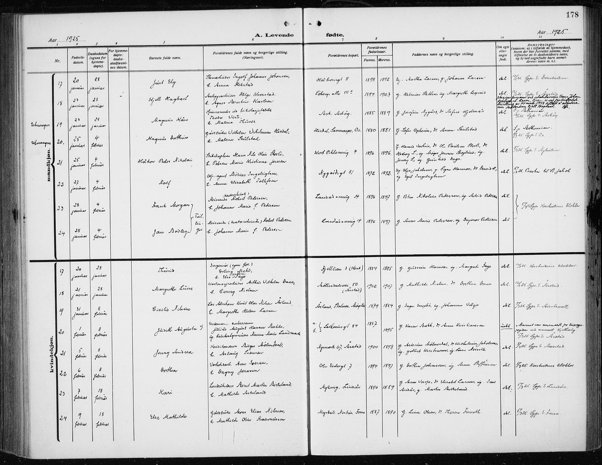 Fødselsstiftelsens sokneprestembete*, SAB/-: Ministerialbok nr. A 5, 1918-1926, s. 178