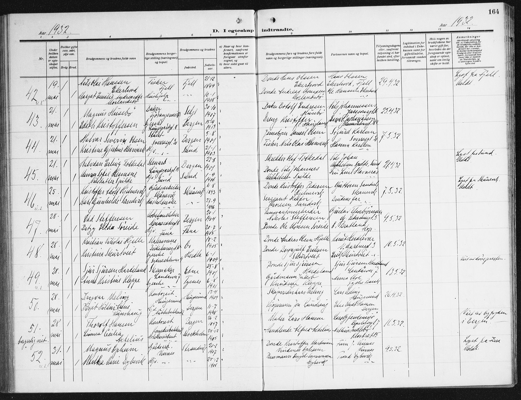 Domkirken sokneprestembete, AV/SAB-A-74801/H/Haa/L0039: Ministerialbok nr. D 6, 1921-1937, s. 164