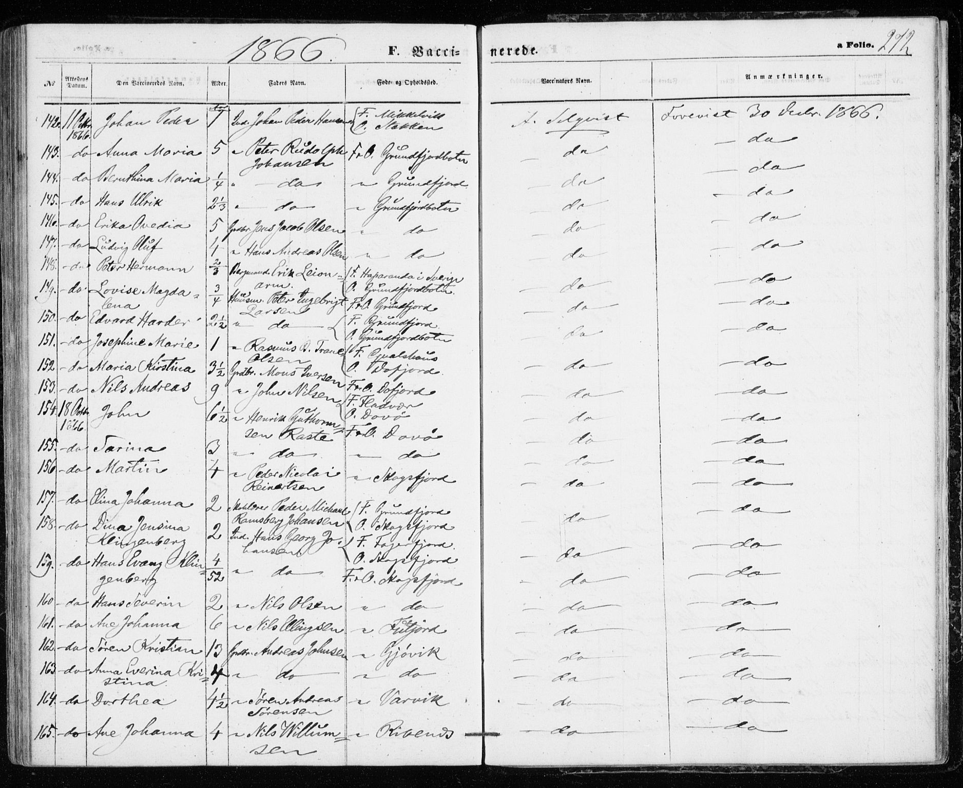 Karlsøy sokneprestembete, AV/SATØ-S-1299/H/Ha/Haa/L0004kirke: Ministerialbok nr. 4, 1861-1871, s. 272