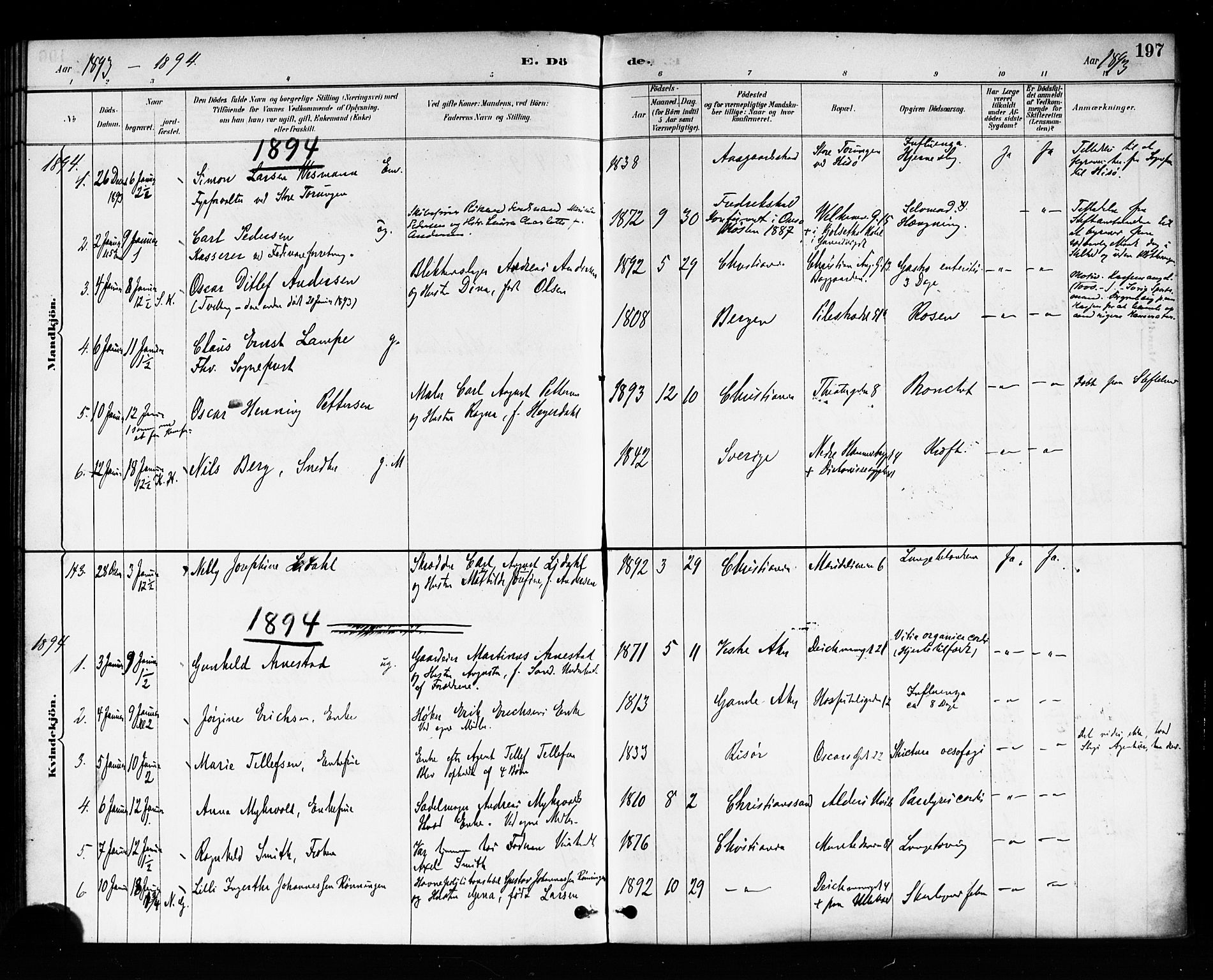 Trefoldighet prestekontor Kirkebøker, AV/SAO-A-10882/F/Fd/L0003: Ministerialbok nr. IV 3, 1885-1896, s. 197