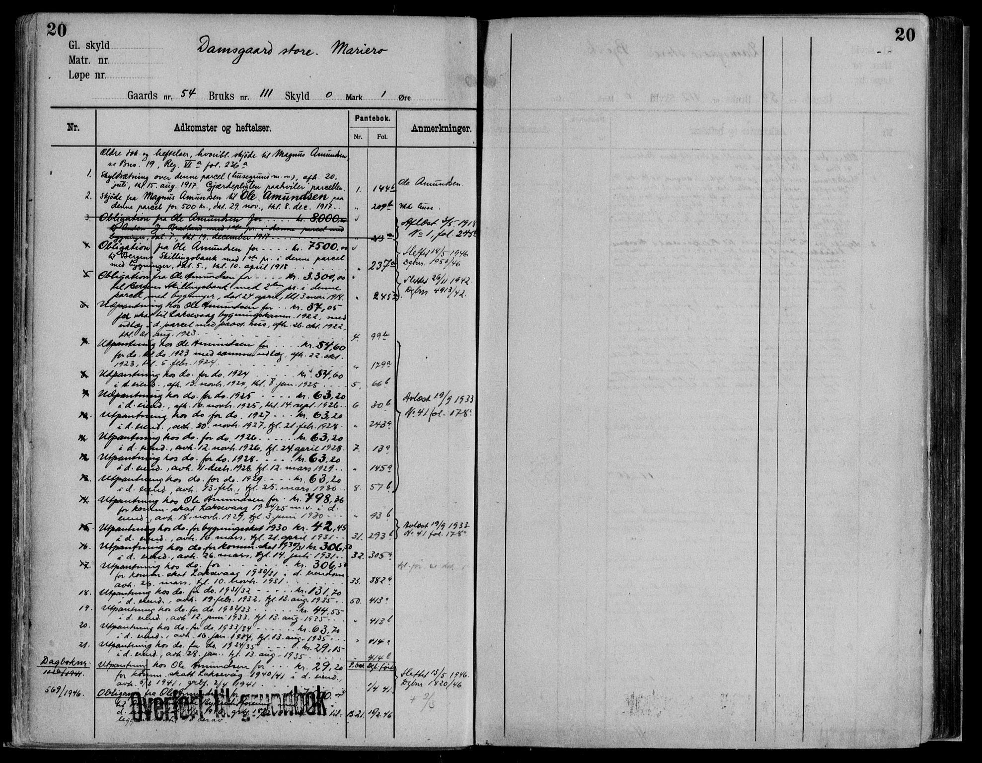Midhordland sorenskriveri, AV/SAB-A-3001/1/G/Ga/Gab/L0115: Panteregister nr. II.A.b.115, s. 20