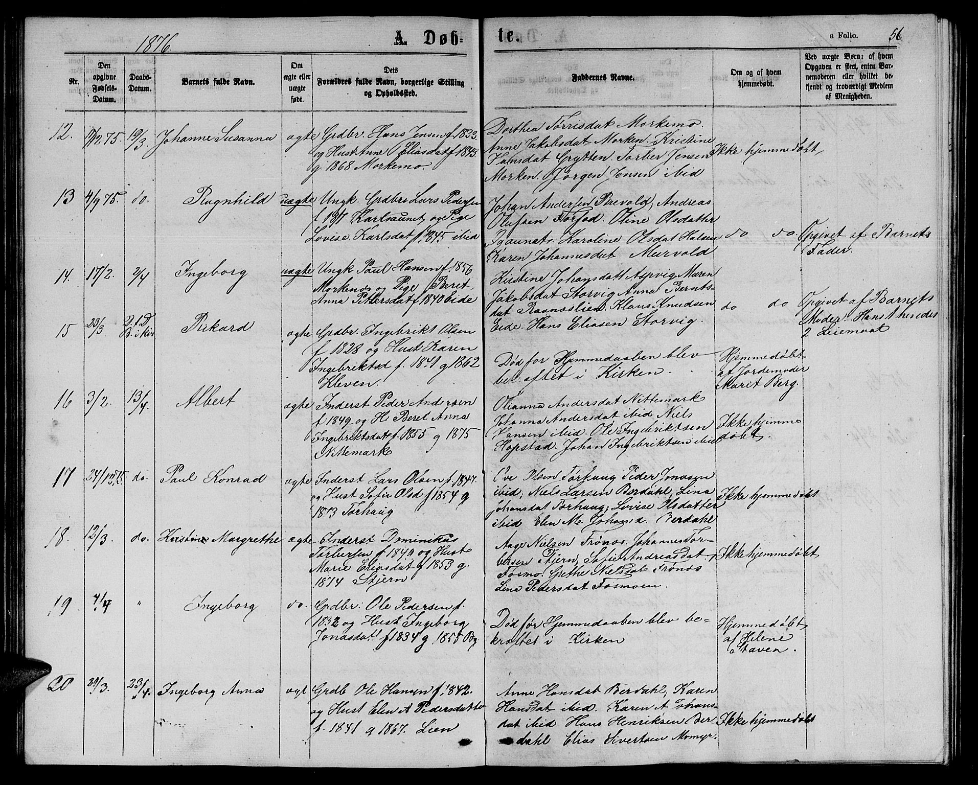 Ministerialprotokoller, klokkerbøker og fødselsregistre - Sør-Trøndelag, SAT/A-1456/655/L0686: Klokkerbok nr. 655C02, 1866-1879, s. 56