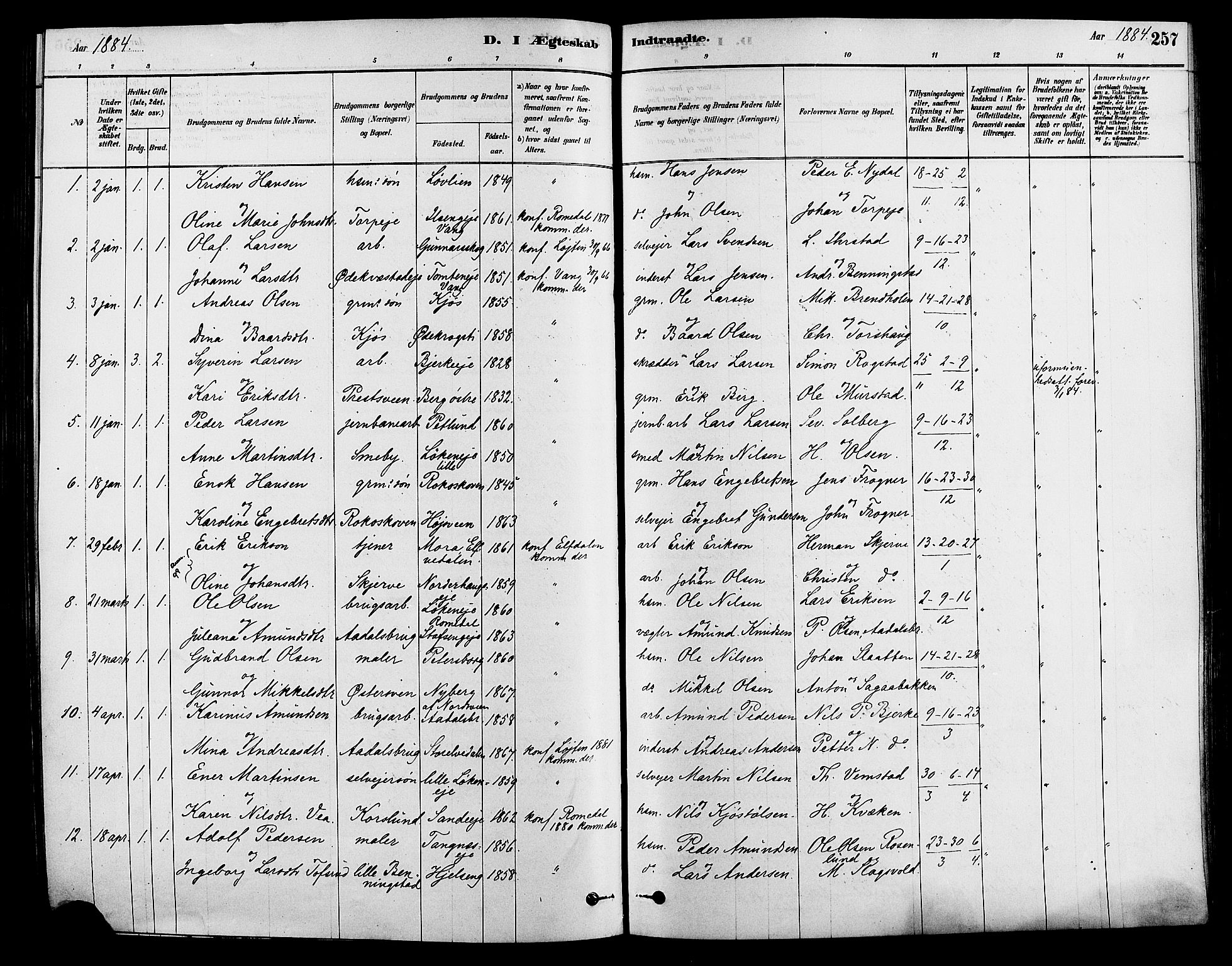 Løten prestekontor, AV/SAH-PREST-022/K/Ka/L0009: Ministerialbok nr. 9, 1878-1891, s. 257