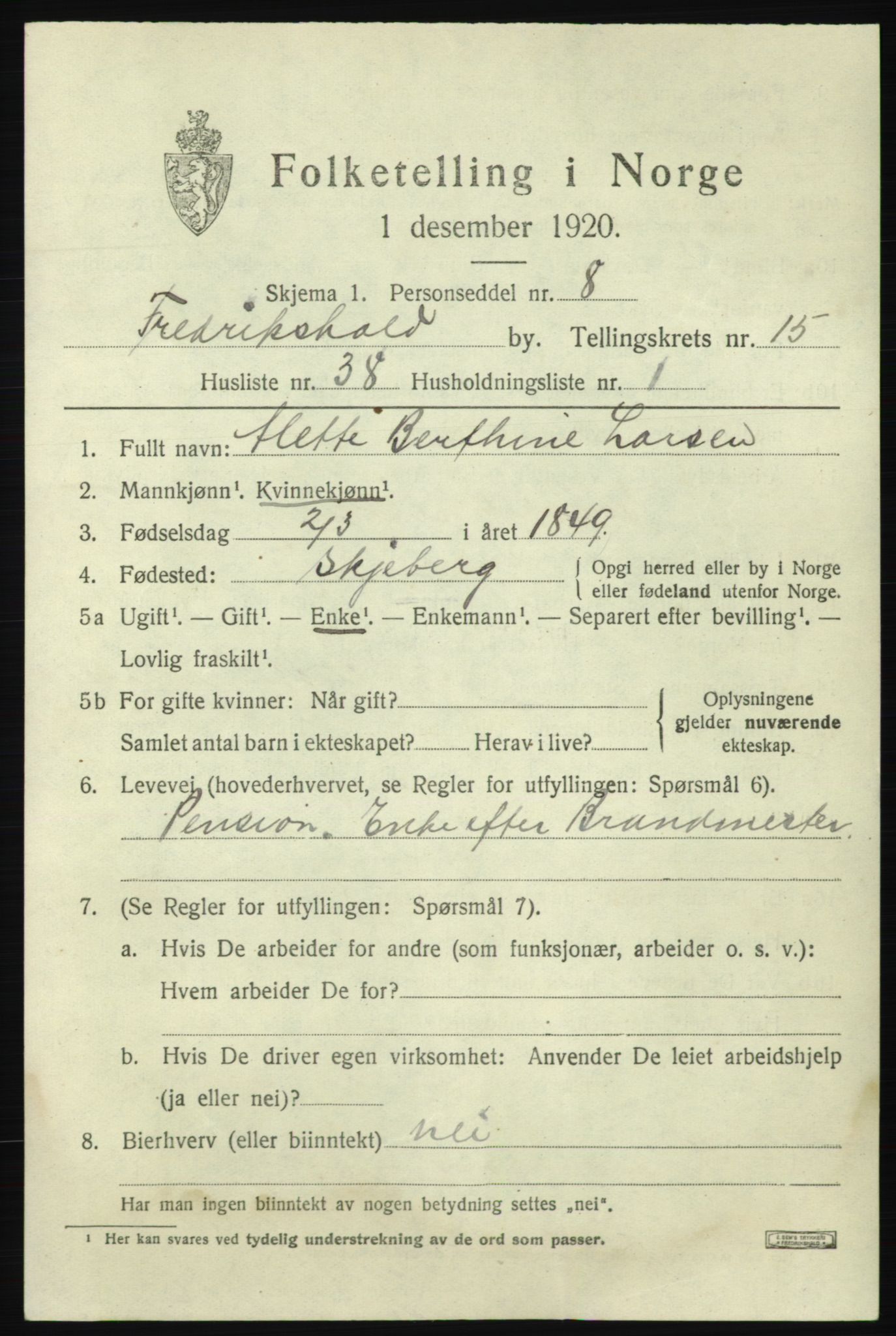 SAO, Folketelling 1920 for 0101 Fredrikshald kjøpstad, 1920, s. 24134