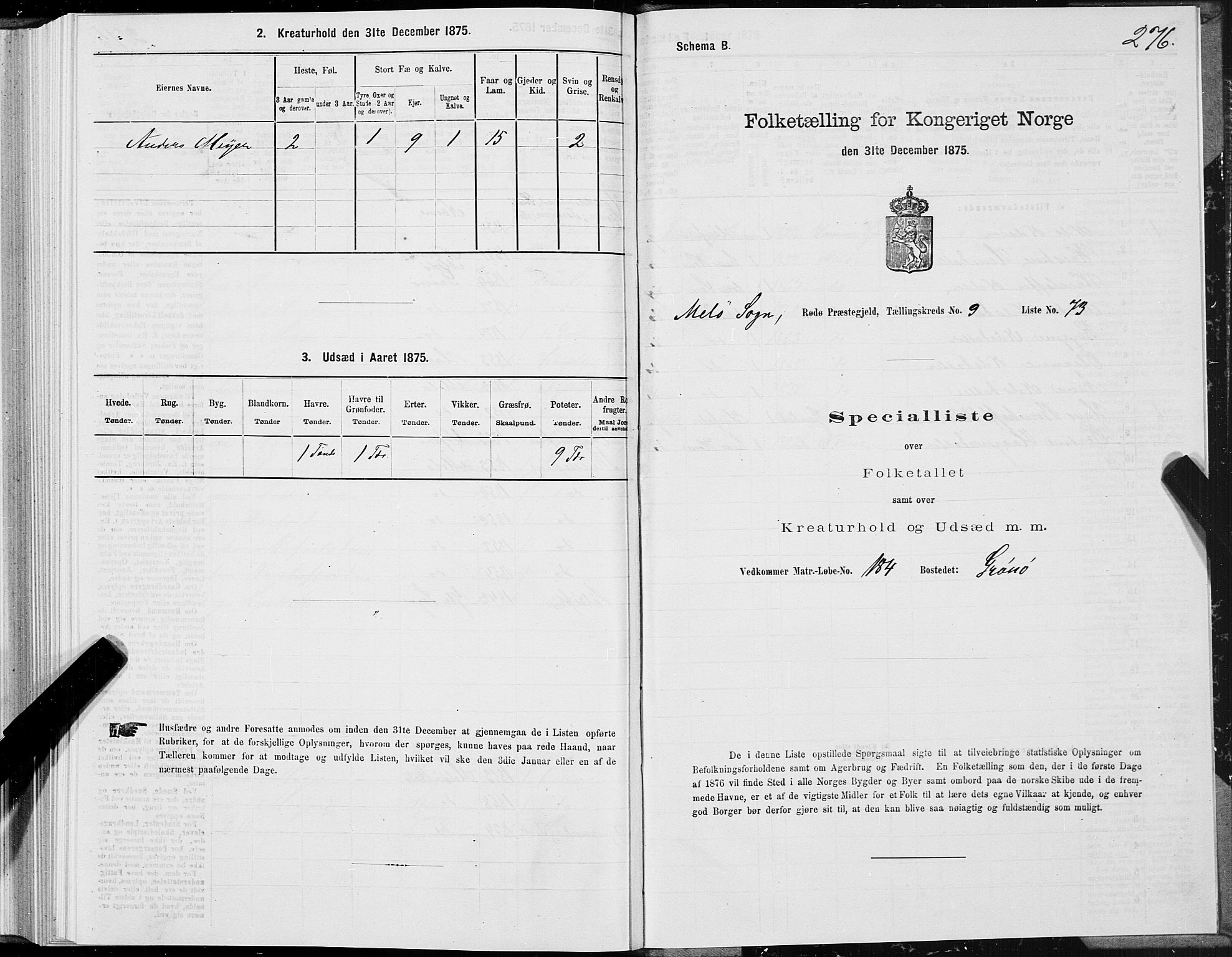 SAT, Folketelling 1875 for 1836P Rødøy prestegjeld, 1875, s. 4276