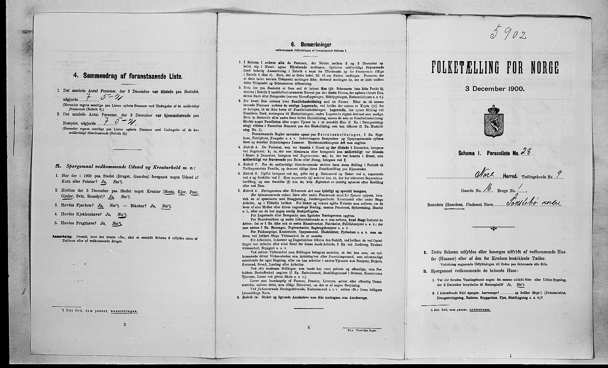 RA, Folketelling 1900 for 0633 Nore herred, 1900, s. 976