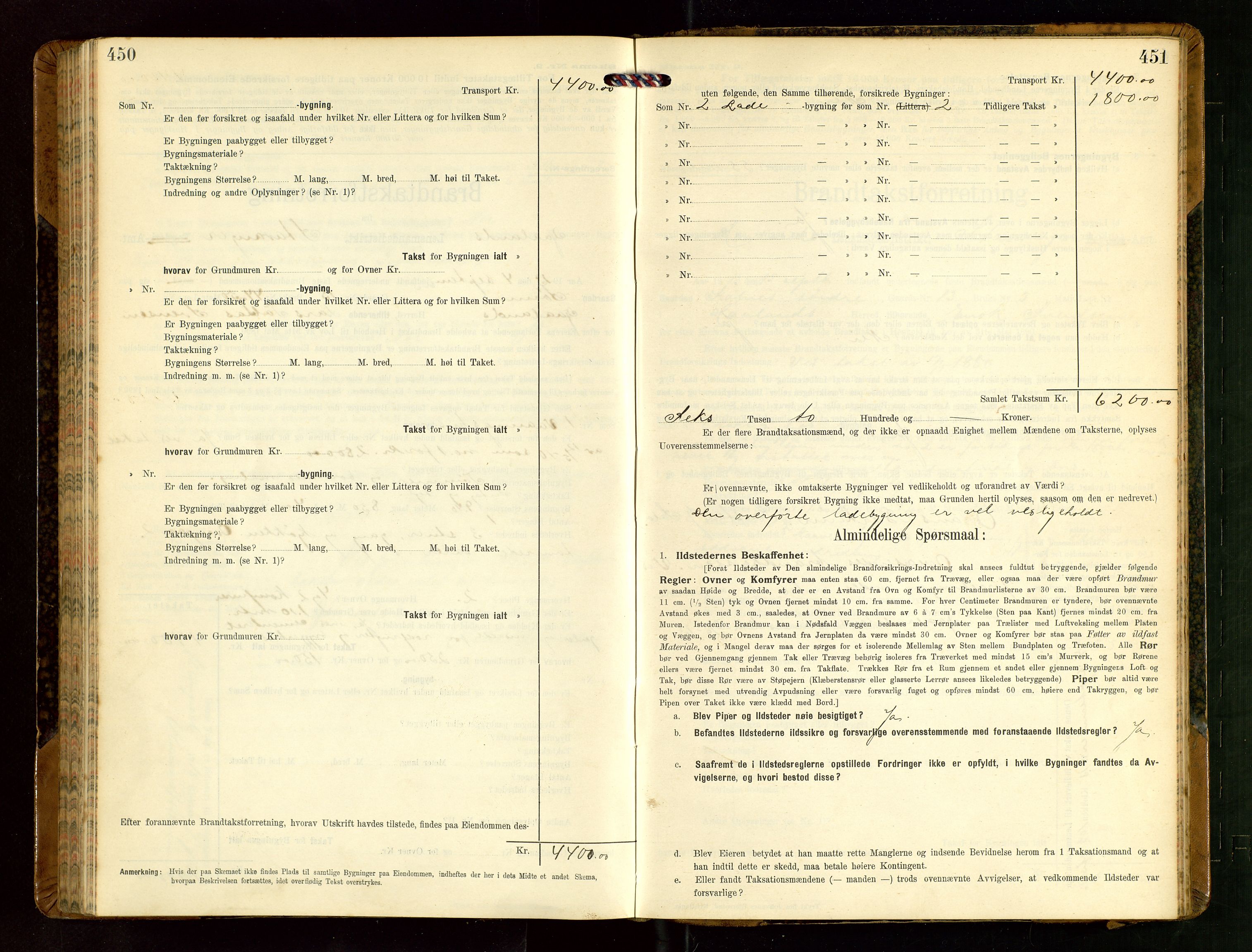 Håland lensmannskontor, AV/SAST-A-100100/Gob/L0004: Branntakstprotokoll - skjematakst. Register i boken., 1913-1915, s. 450-451