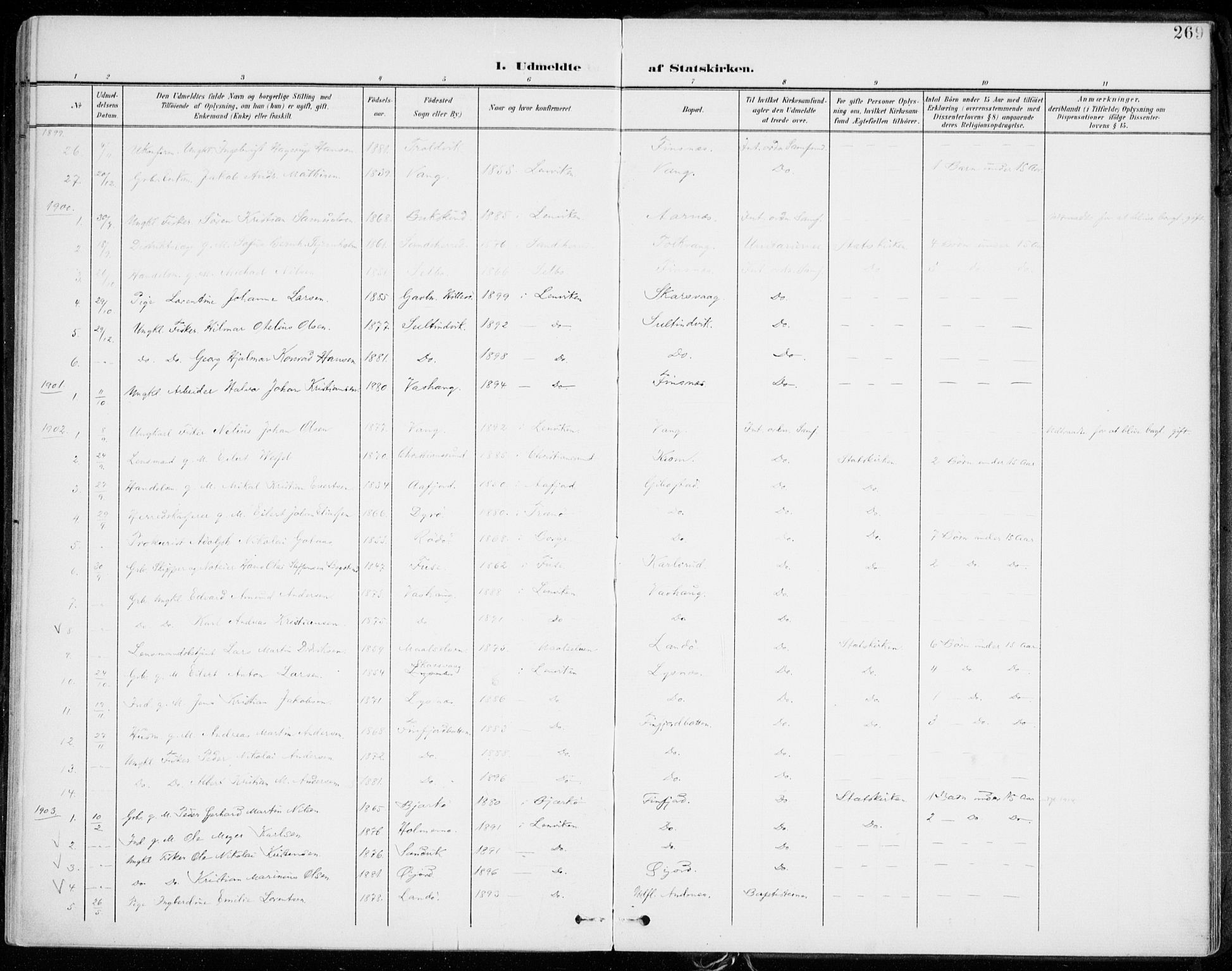 Lenvik sokneprestembete, SATØ/S-1310/H/Ha/Haa/L0014kirke: Ministerialbok nr. 14, 1899-1909, s. 269
