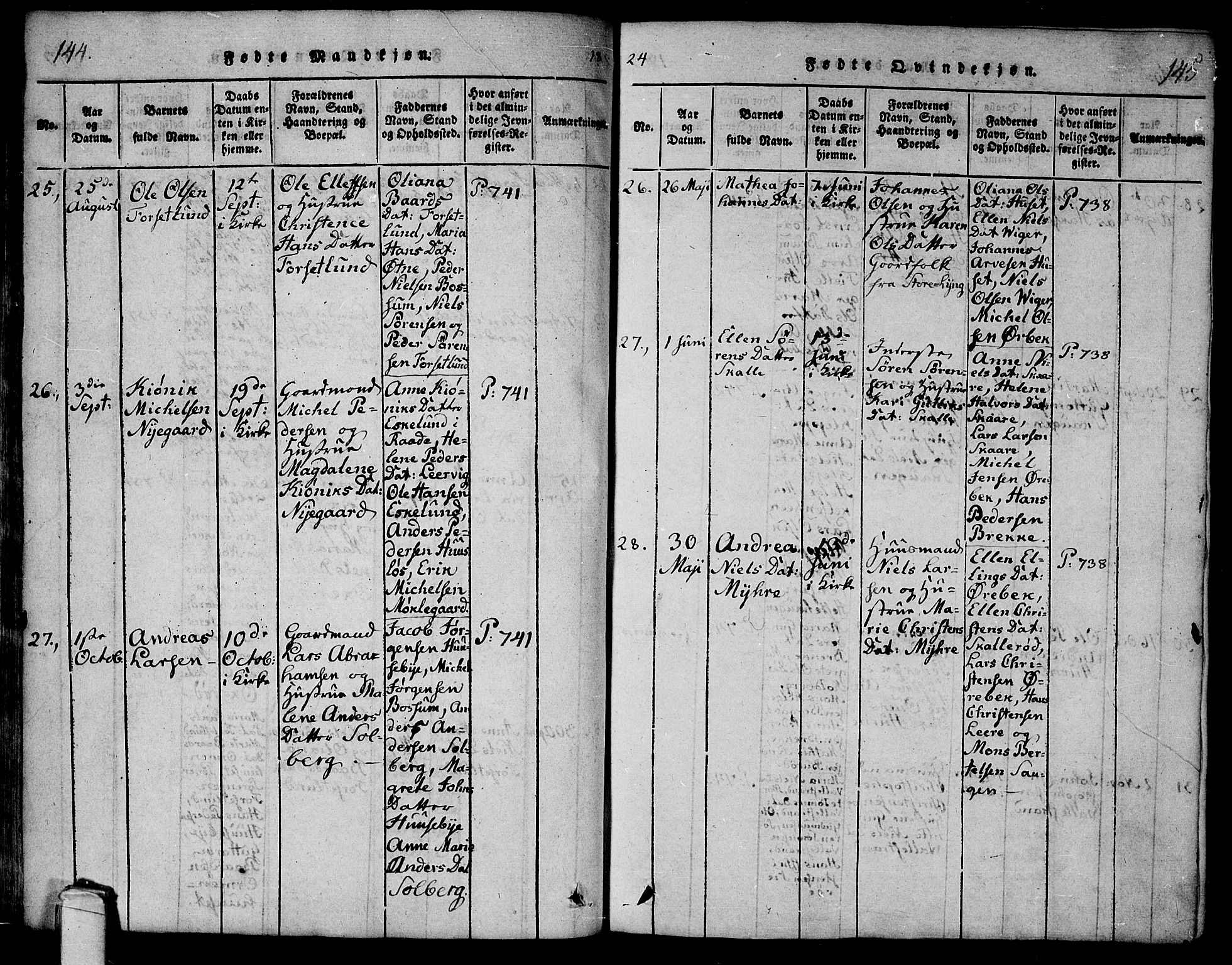 Onsøy prestekontor Kirkebøker, AV/SAO-A-10914/F/Fa/L0002: Ministerialbok nr. I 2, 1814-1840, s. 144-145
