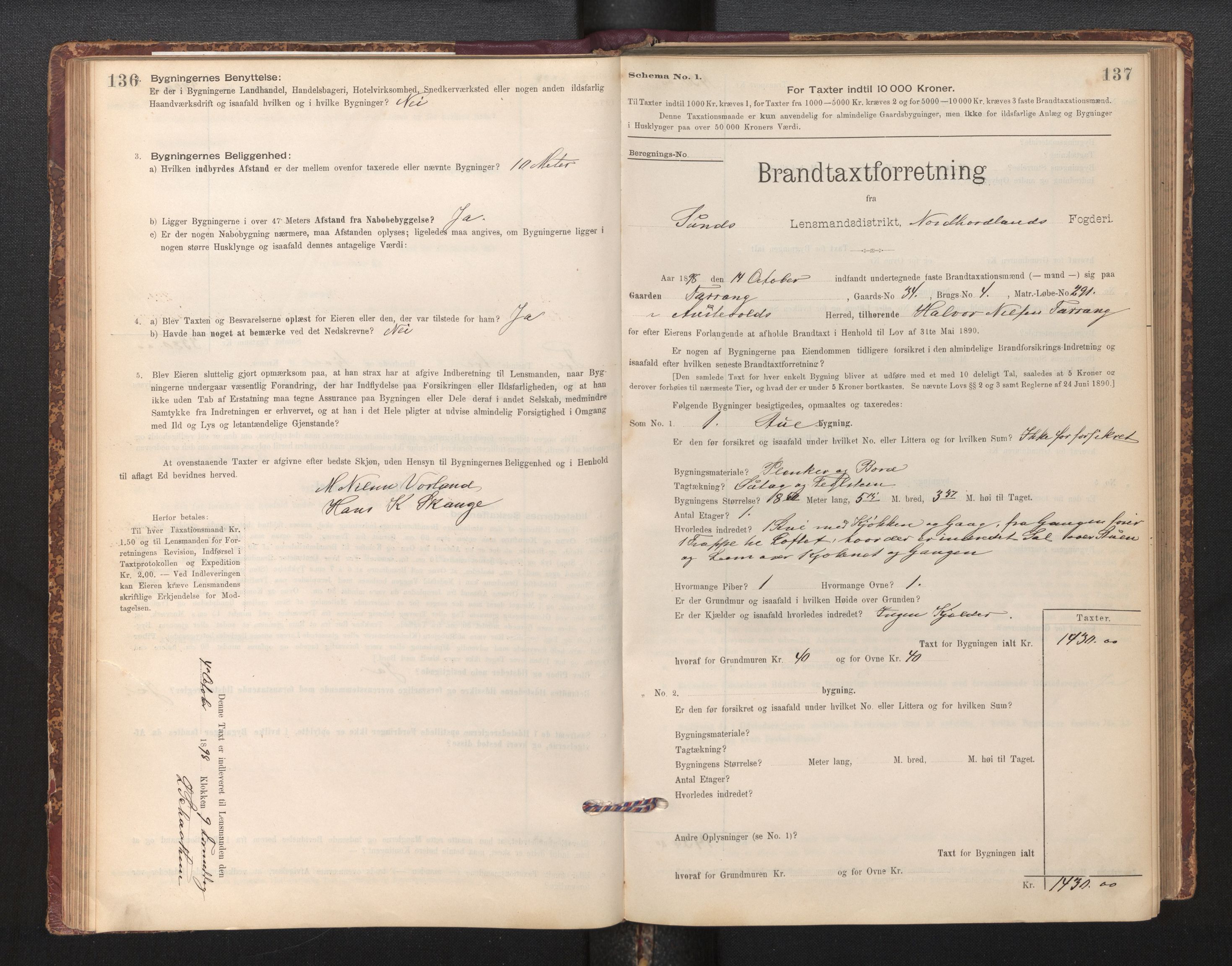Lensmannen i Sund og Austevoll, SAB/A-35201/0012/L0003: Branntakstprotokoll, skjematakst, 1894-1917, s. 136-137