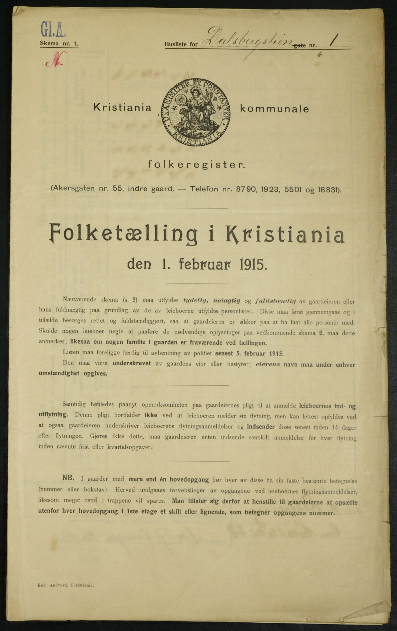 OBA, Kommunal folketelling 1.2.1915 for Kristiania, 1915, s. 14019