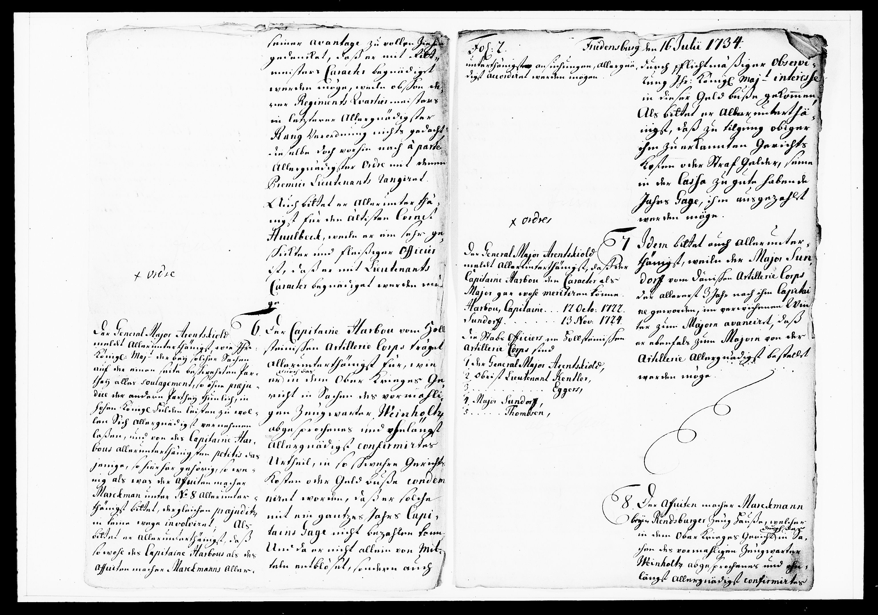 Krigskollegiet, Krigskancelliet, DRA/A-0006/-/1114-1121: Refererede sager, 1734, s. 265