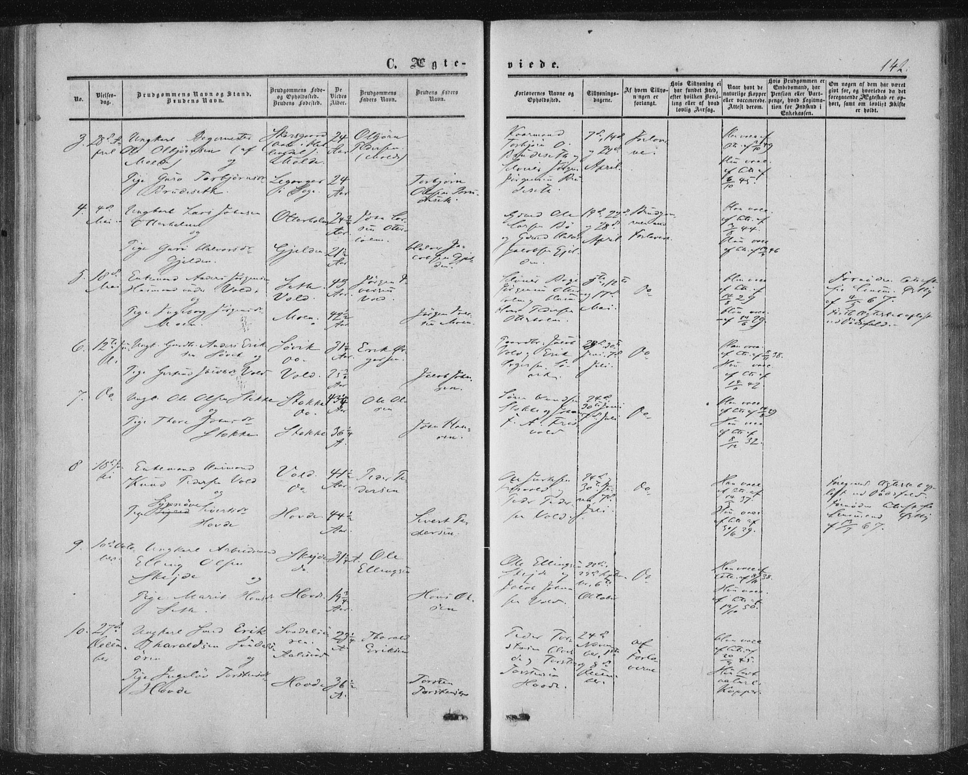 Ministerialprotokoller, klokkerbøker og fødselsregistre - Møre og Romsdal, AV/SAT-A-1454/543/L0562: Ministerialbok nr. 543A02, 1854-1884, s. 142