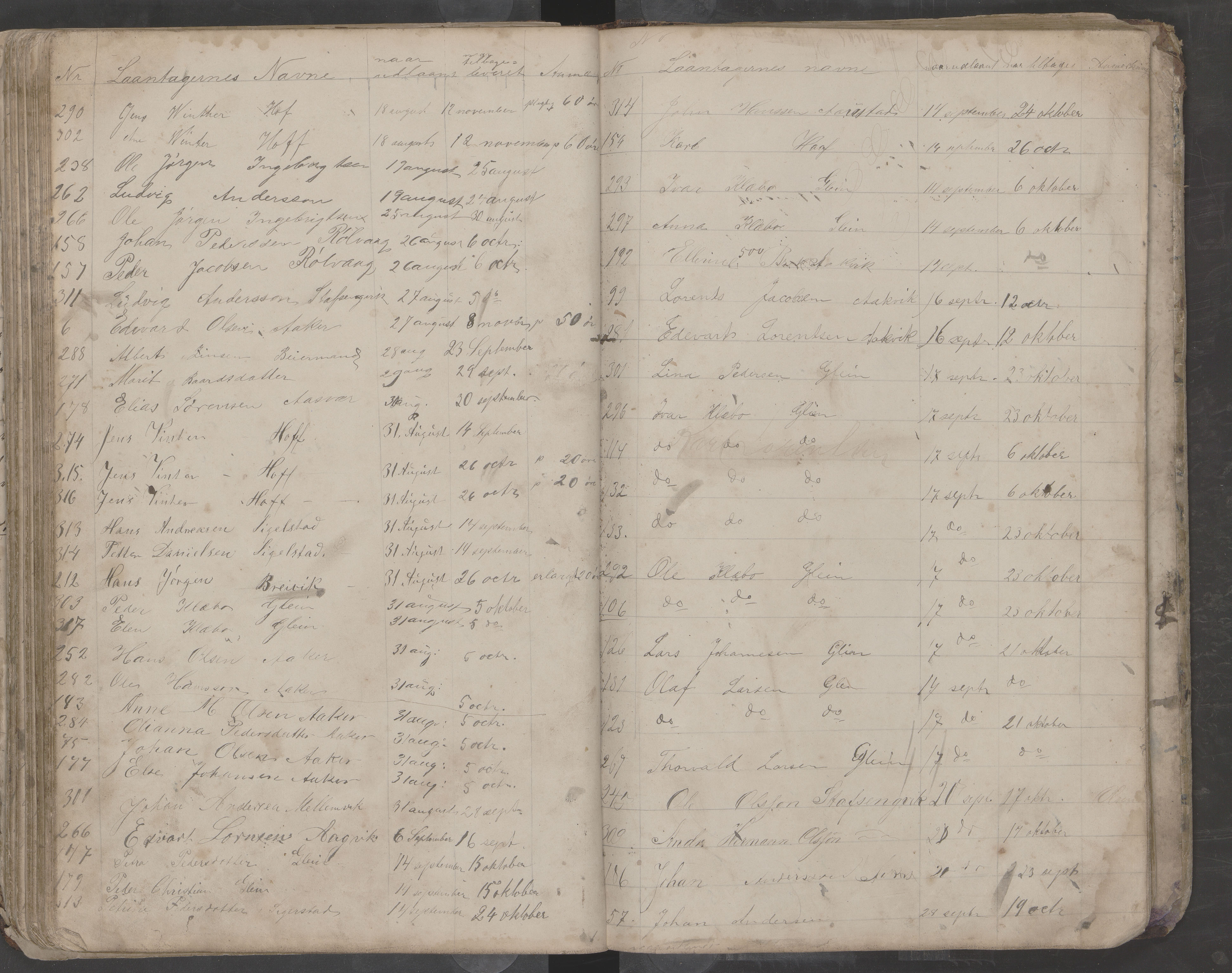 Dønna kommune. Dønnes folkeboksamling, AIN/K-18270.465/F/Fa/L0001: Utlånsprotokoll, 1844-1888