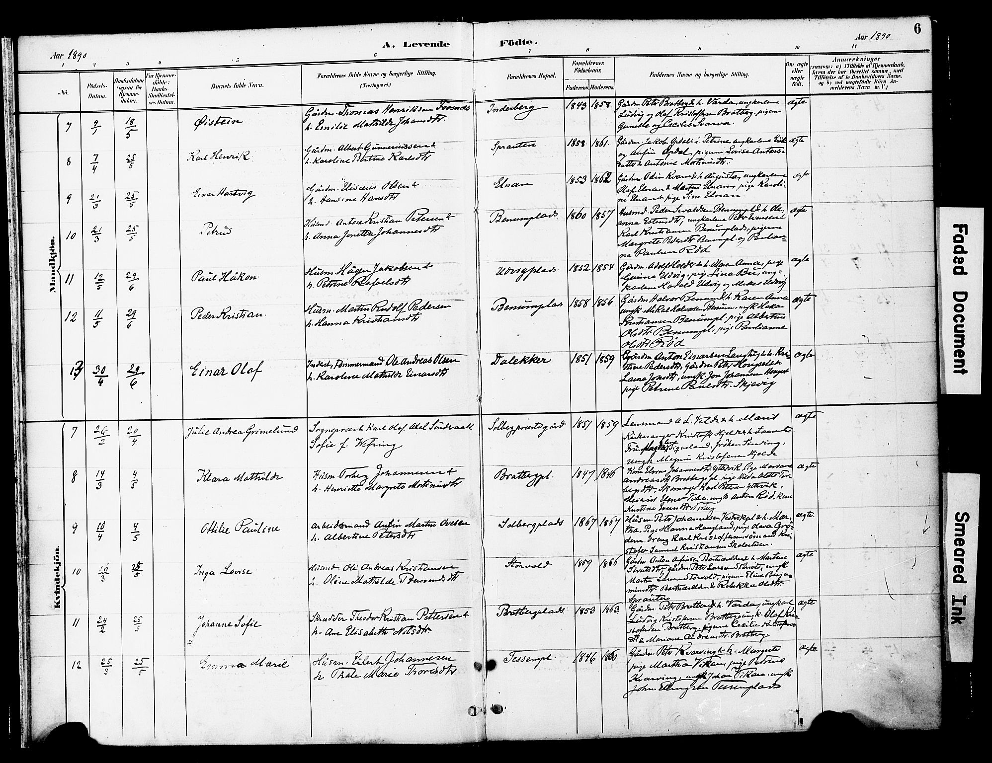 Ministerialprotokoller, klokkerbøker og fødselsregistre - Nord-Trøndelag, AV/SAT-A-1458/741/L0396: Ministerialbok nr. 741A10, 1889-1901, s. 6