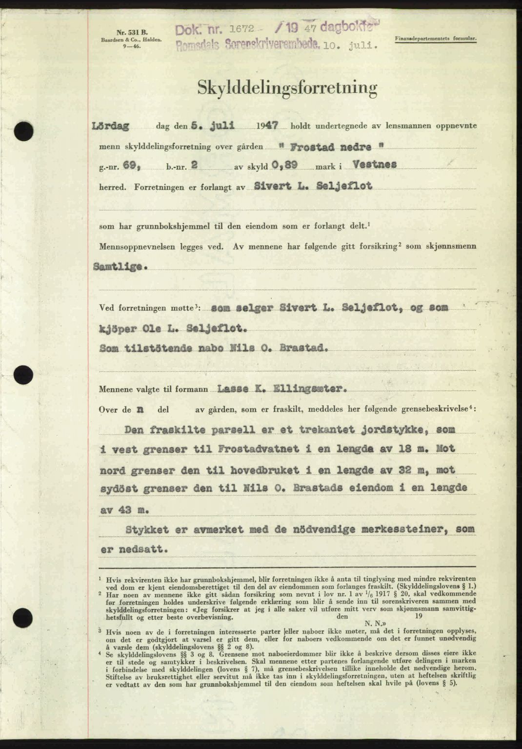 Romsdal sorenskriveri, AV/SAT-A-4149/1/2/2C: Pantebok nr. A23, 1947-1947, Dagboknr: 1672/1947