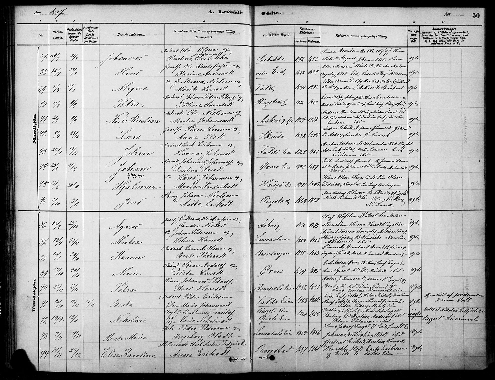 Søndre Land prestekontor, AV/SAH-PREST-122/K/L0003: Ministerialbok nr. 3, 1878-1894, s. 50