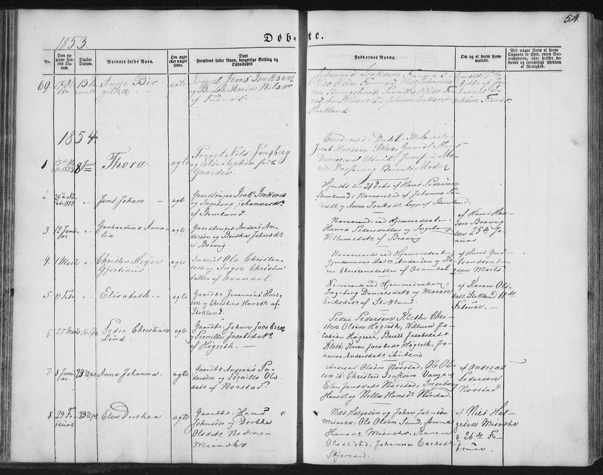 Ministerialprotokoller, klokkerbøker og fødselsregistre - Nordland, AV/SAT-A-1459/852/L0738: Ministerialbok nr. 852A08, 1849-1865, s. 54