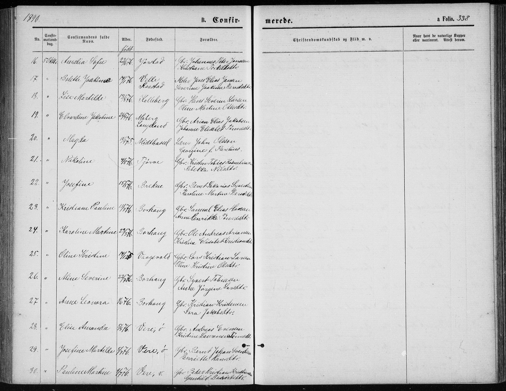 Lista sokneprestkontor, AV/SAK-1111-0027/F/Fb/L0004: Klokkerbok nr. B 4, 1877-1891, s. 338