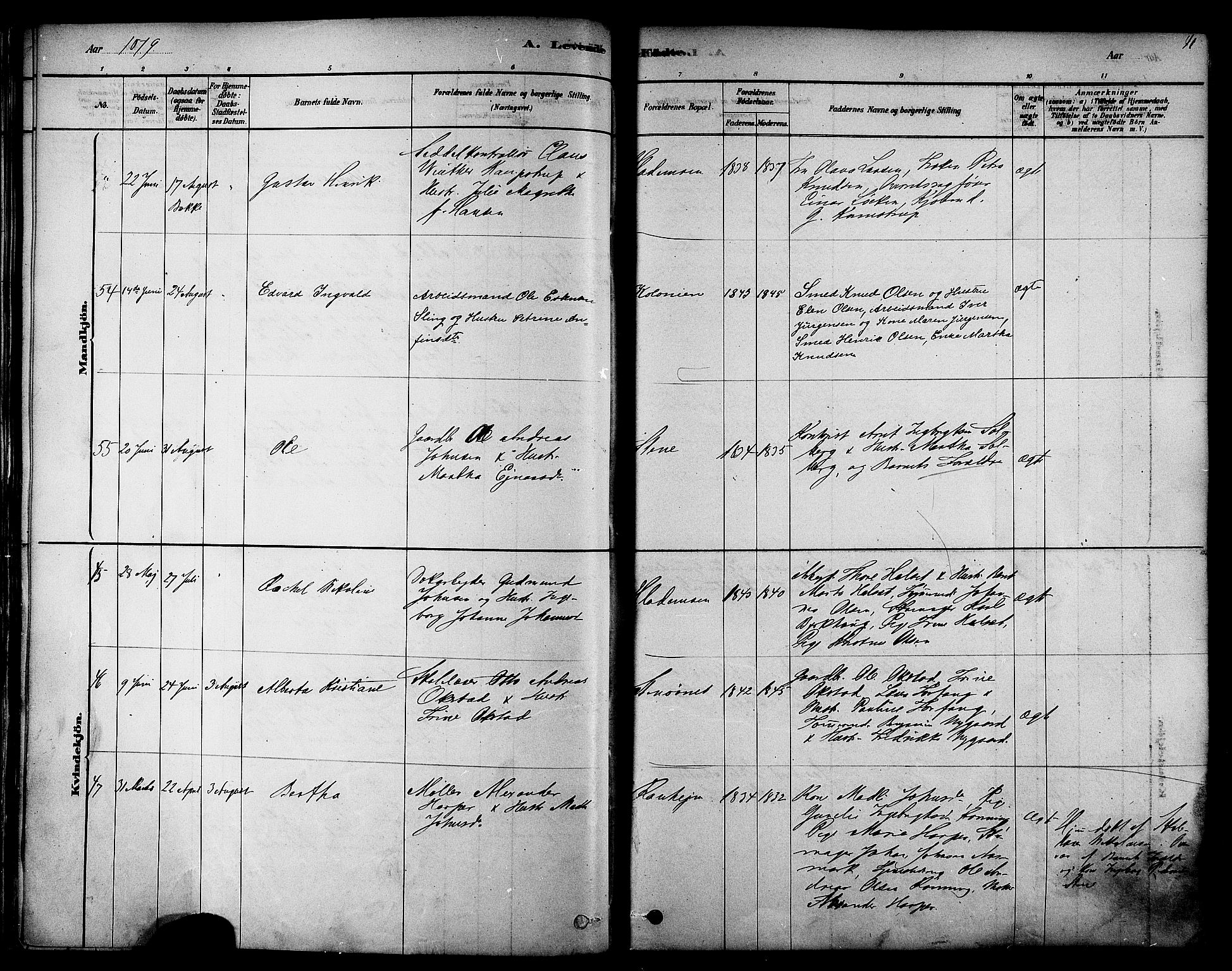 Ministerialprotokoller, klokkerbøker og fødselsregistre - Sør-Trøndelag, SAT/A-1456/606/L0294: Ministerialbok nr. 606A09, 1878-1886, s. 41