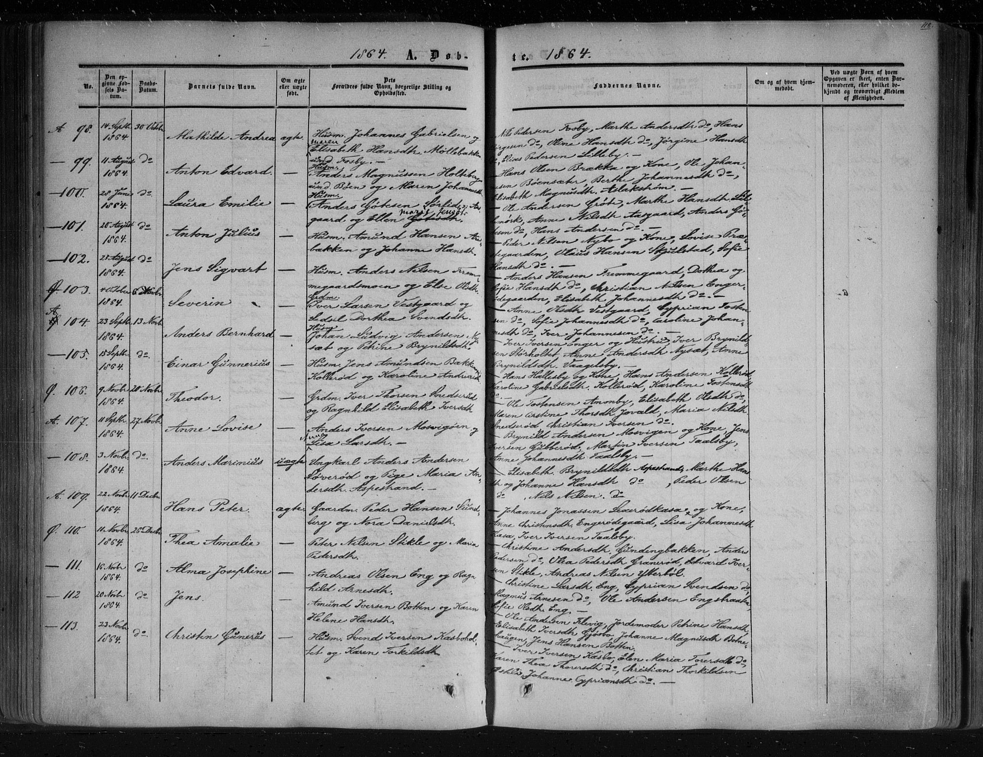 Aremark prestekontor Kirkebøker, AV/SAO-A-10899/F/Fc/L0003: Ministerialbok nr. III 3, 1850-1865, s. 118