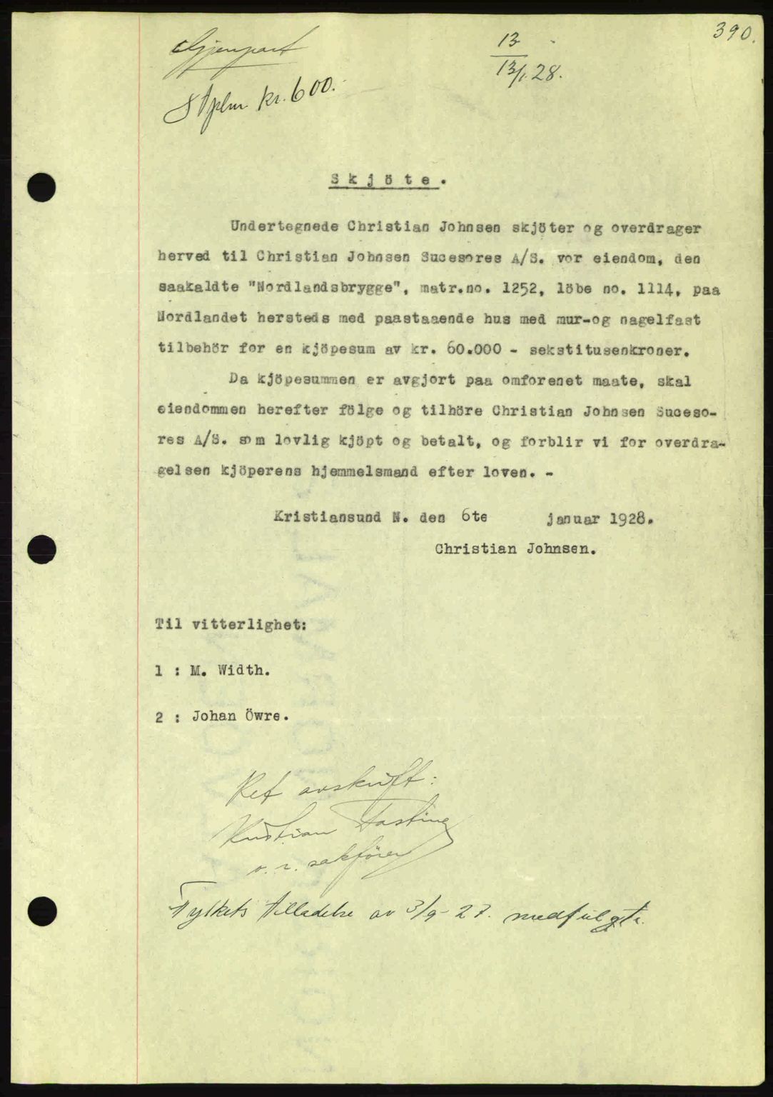 Kristiansund byfogd, AV/SAT-A-4587/A/27: Pantebok nr. 21, 1926-1928, Tingl.dato: 13.01.1928
