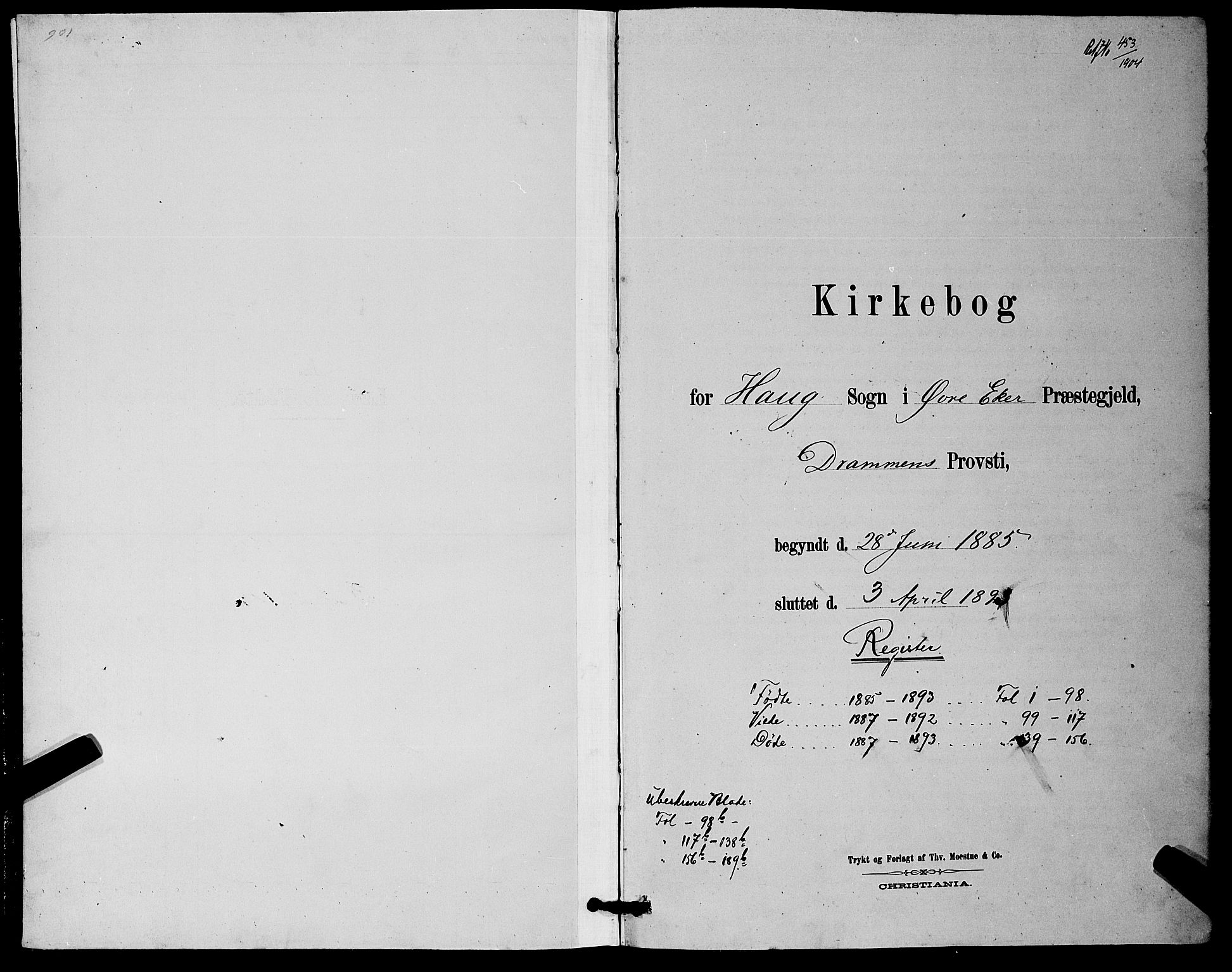 Eiker kirkebøker, AV/SAKO-A-4/G/Ga/L0006: Klokkerbok nr. I 6, 1885-1893