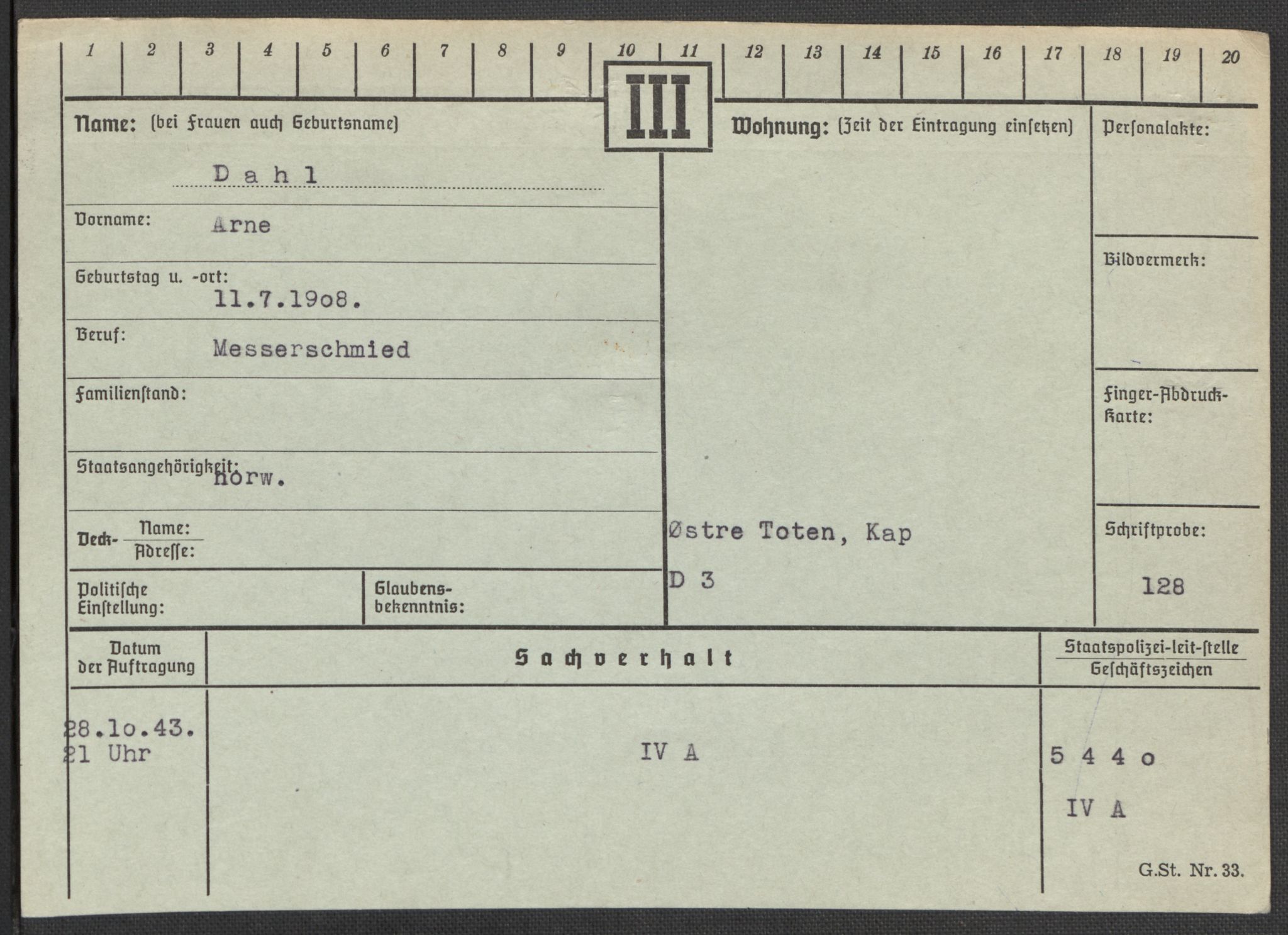 Befehlshaber der Sicherheitspolizei und des SD, AV/RA-RAFA-5969/E/Ea/Eaa/L0002: Register over norske fanger i Møllergata 19: Bj-Eng, 1940-1945, s. 859