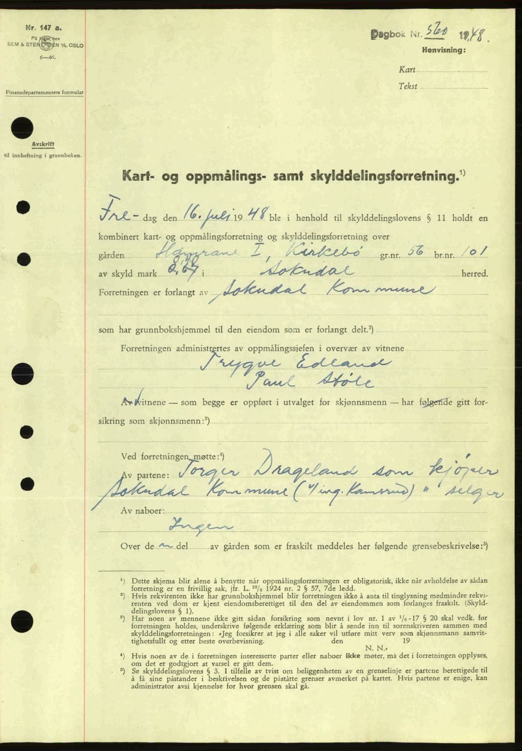 Dalane sorenskriveri, SAST/A-100309/02/G/Gb/L0051: Pantebok nr. A11, 1947-1948, Dagboknr: 560/1948