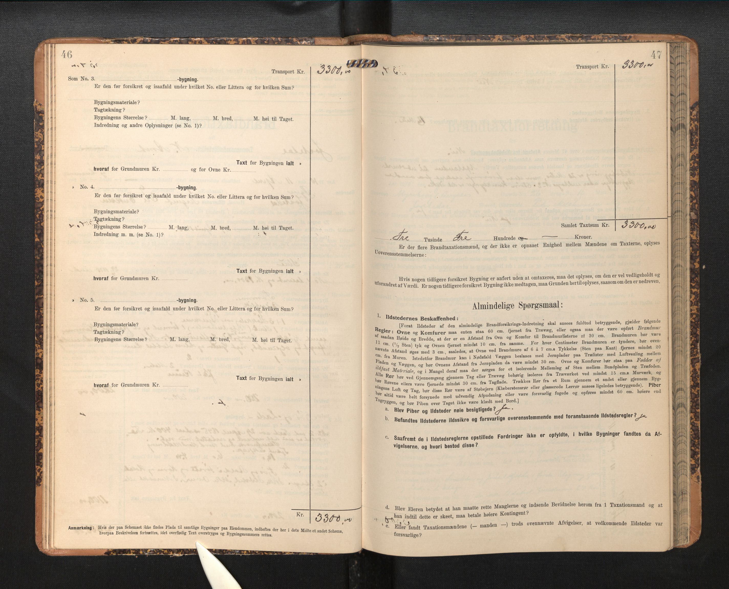 Lensmannen i Jostedal, SAB/A-28601/0012/L0004: Branntakstprotokoll, skjematakst, 1906-1919, s. 46-47