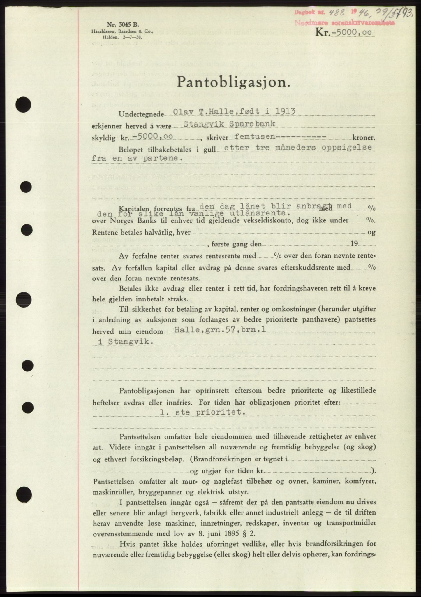 Nordmøre sorenskriveri, SAT/A-4132/1/2/2Ca: Pantebok nr. B93b, 1946-1946, Dagboknr: 488/1946