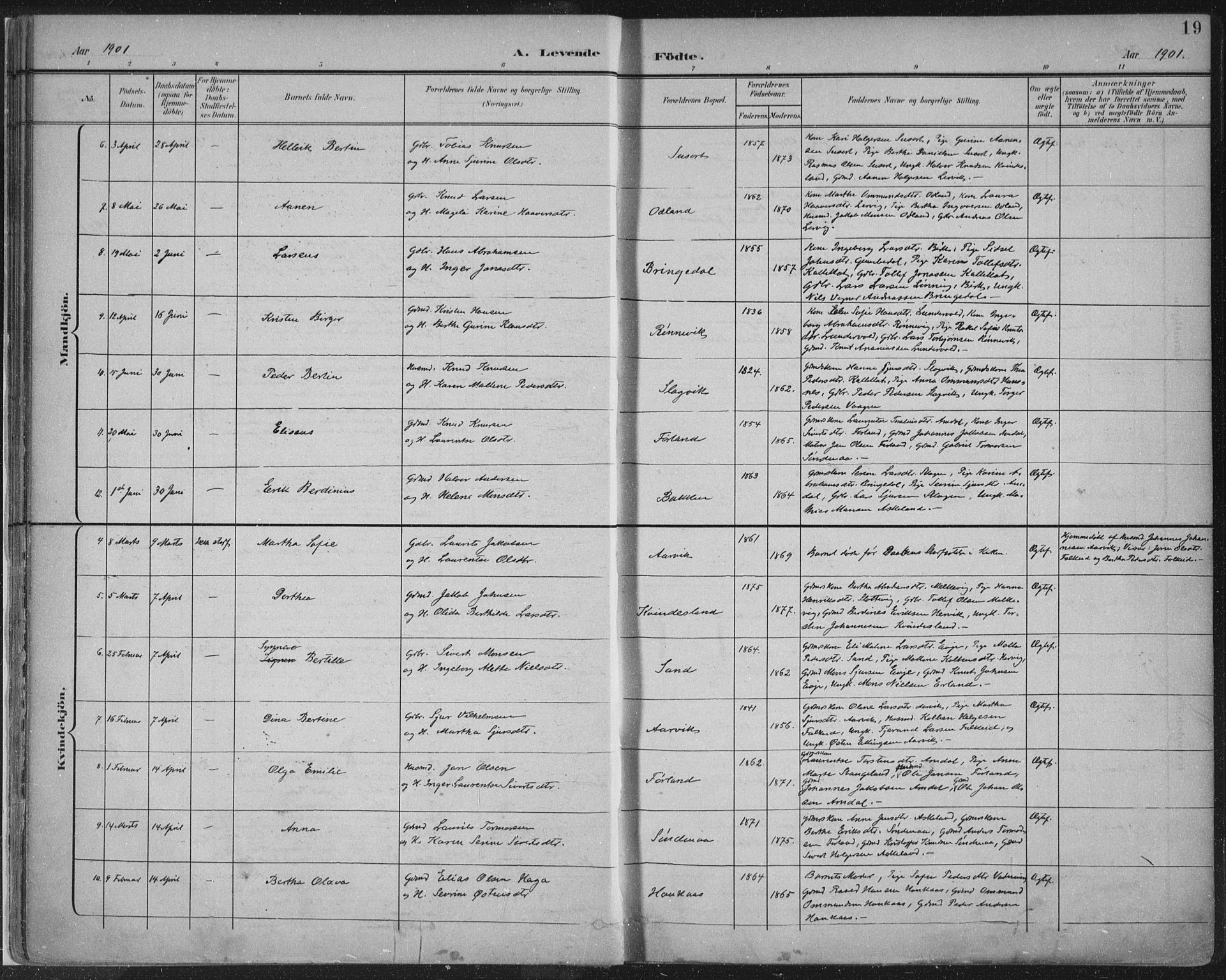 Tysvær sokneprestkontor, AV/SAST-A -101864/H/Ha/Haa/L0008: Ministerialbok nr. A 8, 1897-1918, s. 19