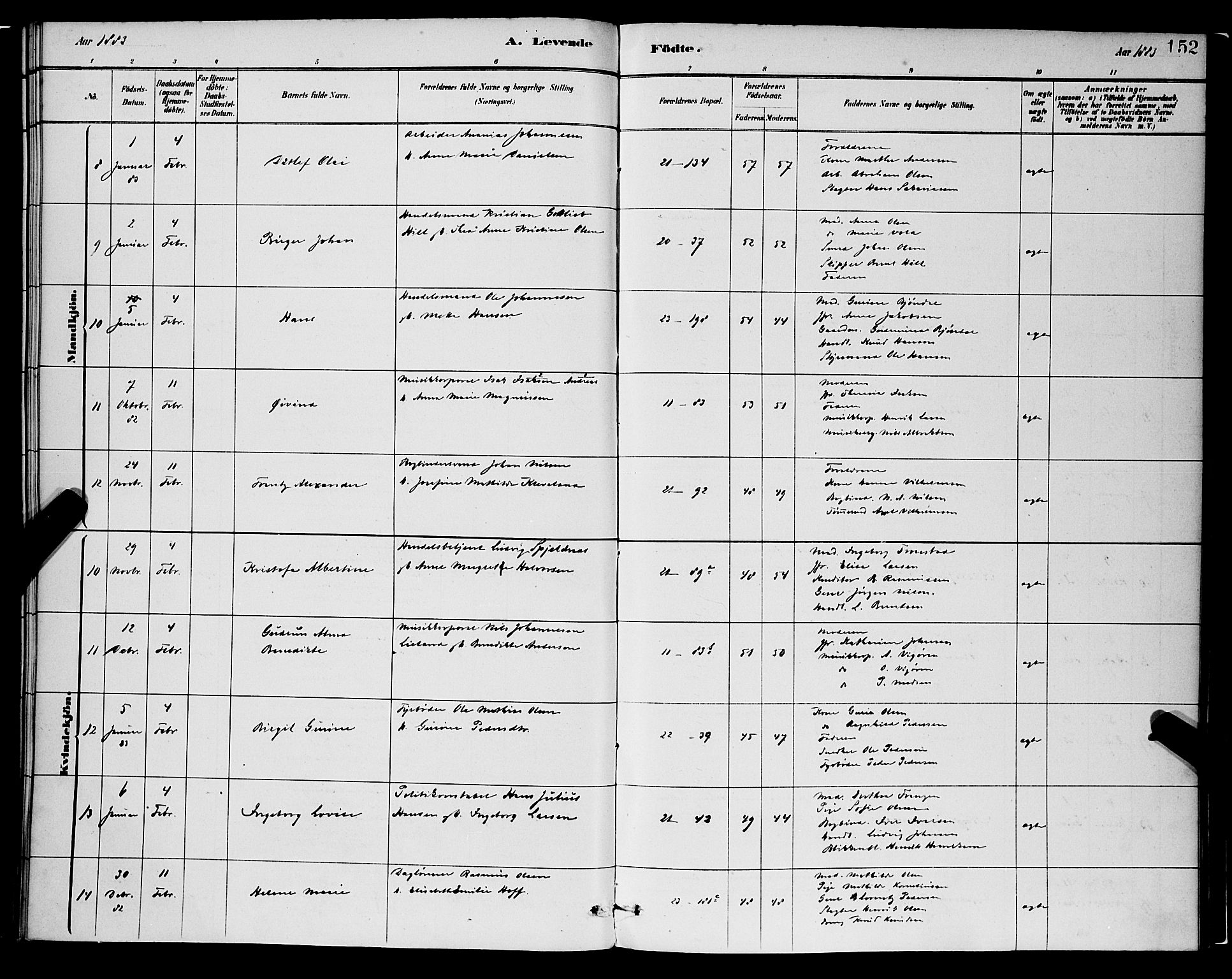 Korskirken sokneprestembete, SAB/A-76101/H/Hab: Klokkerbok nr. B 8, 1878-1887, s. 152