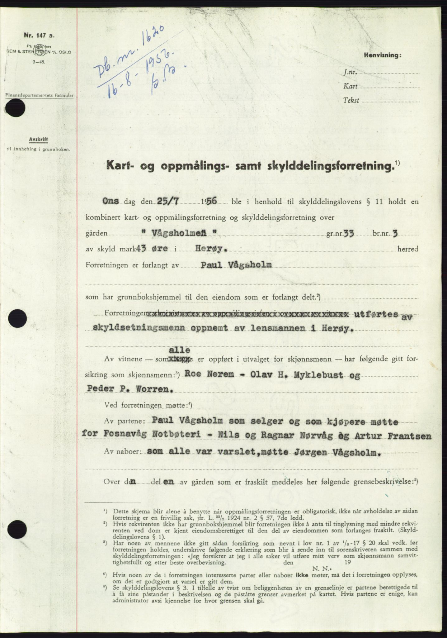 Søre Sunnmøre sorenskriveri, AV/SAT-A-4122/1/2/2C/L0104: Pantebok nr. 30A, 1956-1956, Dagboknr: 1620/1956