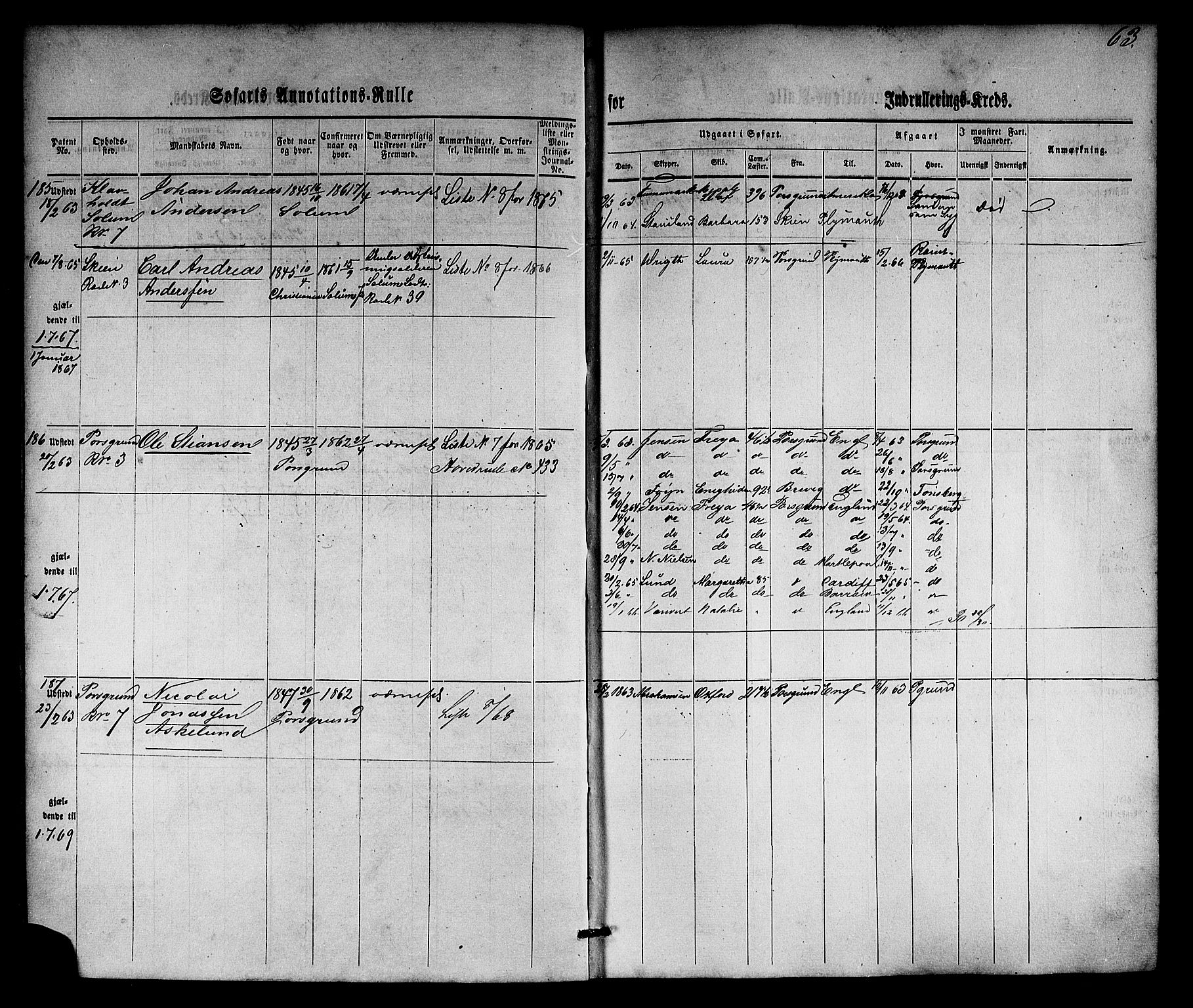 Porsgrunn innrulleringskontor, AV/SAKO-A-829/F/Fb/L0003: Annotasjonsrulle, 1860-1870, s. 91