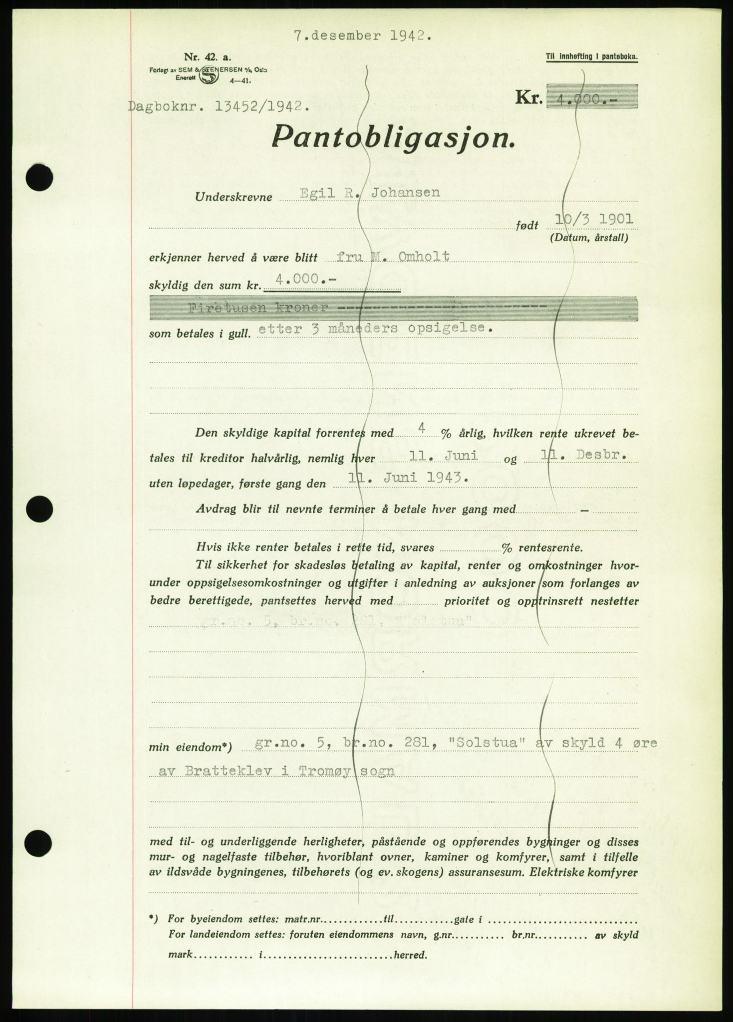Nedenes sorenskriveri, SAK/1221-0006/G/Gb/Gbb/L0002: Pantebok nr. II, 1942-1945, Dagboknr: 1352/1942