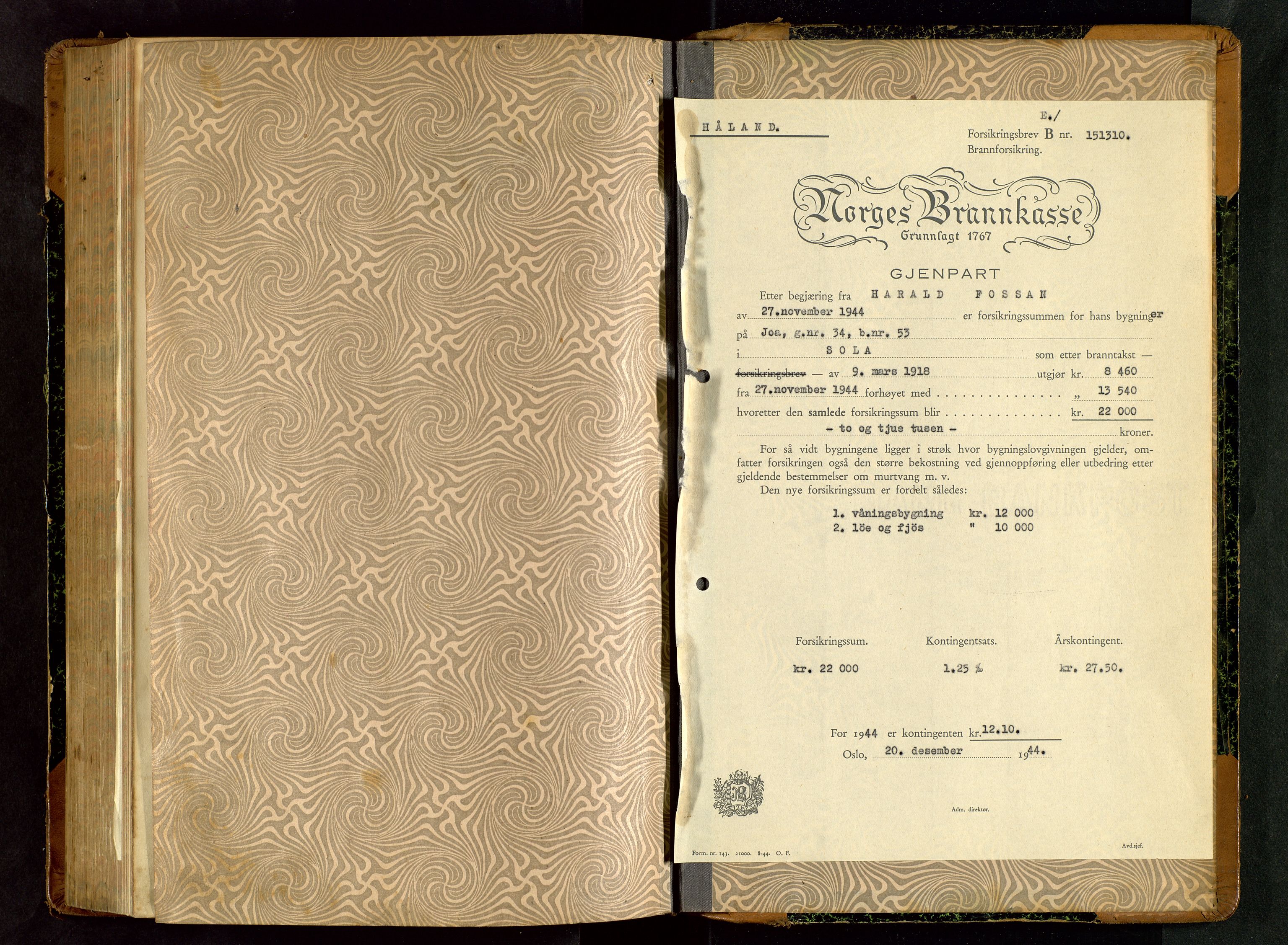 Håland lensmannskontor, AV/SAST-A-100100/Gob/L0006: Branntakstprotokoll - skjematakst. Register i boken., 1917-1920