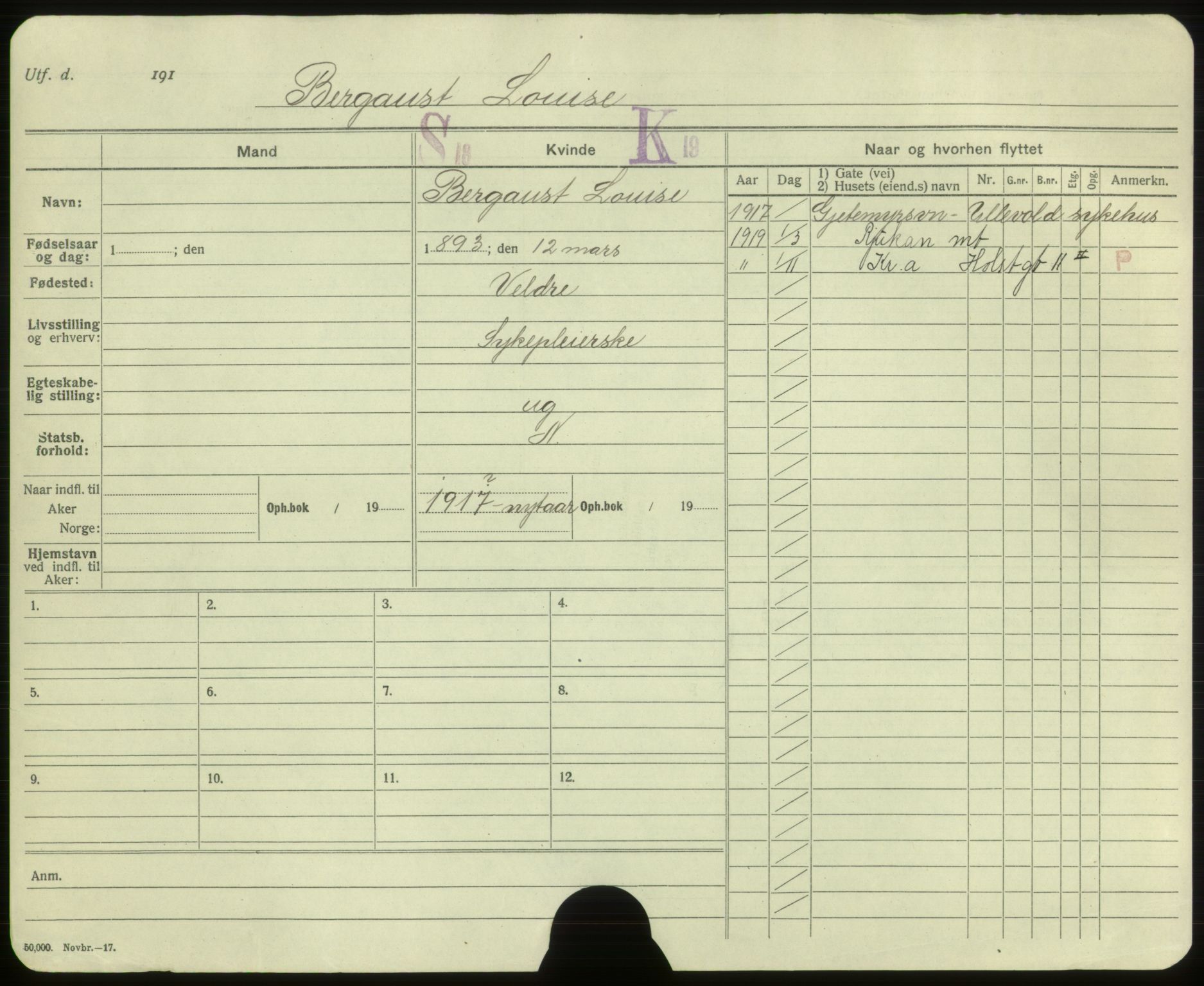 Oslo folkeregister, Registerkort, SAO/A-11715/F/Fa/Faa/L0002: Kvinner, 1917-1922, s. 2