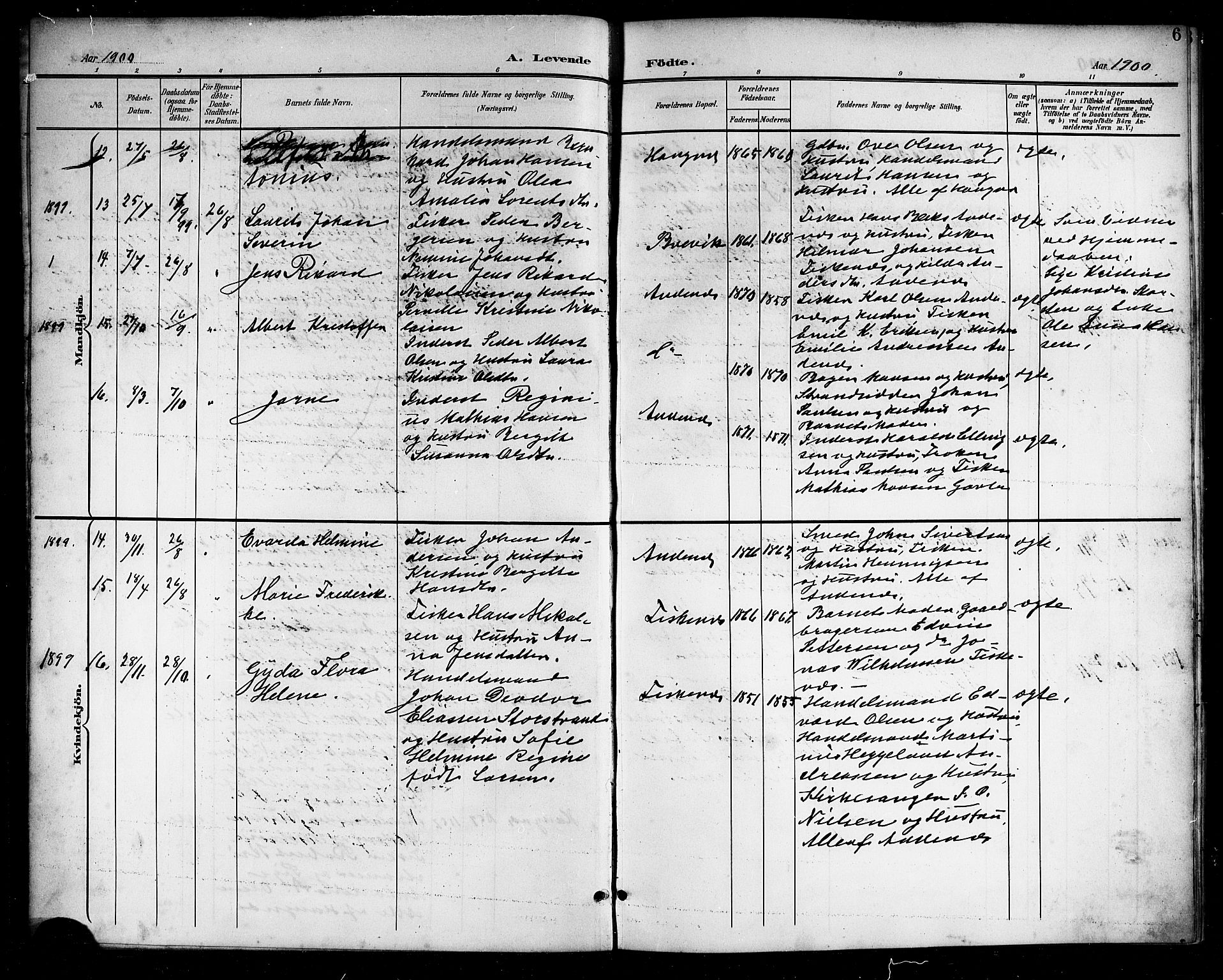 Ministerialprotokoller, klokkerbøker og fødselsregistre - Nordland, SAT/A-1459/899/L1449: Klokkerbok nr. 899C04, 1900-1918, s. 6