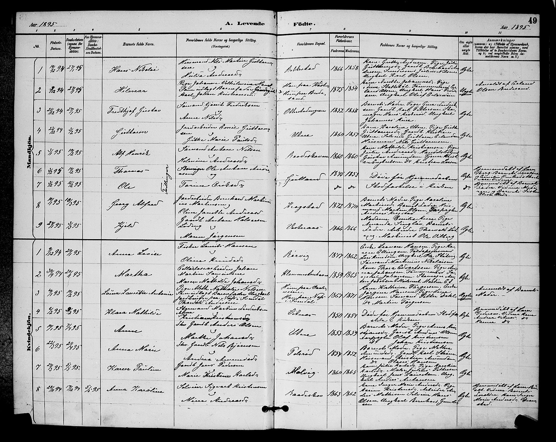 Rygge prestekontor Kirkebøker, AV/SAO-A-10084b/G/Ga/L0002: Klokkerbok nr. 2, 1887-1905, s. 49
