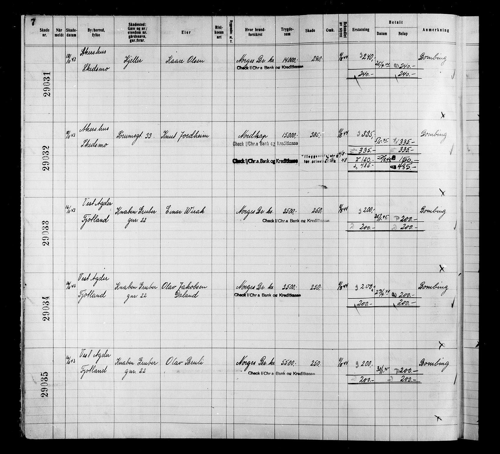 Krigsskadetrygdene for bygninger og løsøre, AV/RA-S-1548/V/L0034: Bygning, branntrygdet., 1940-1945