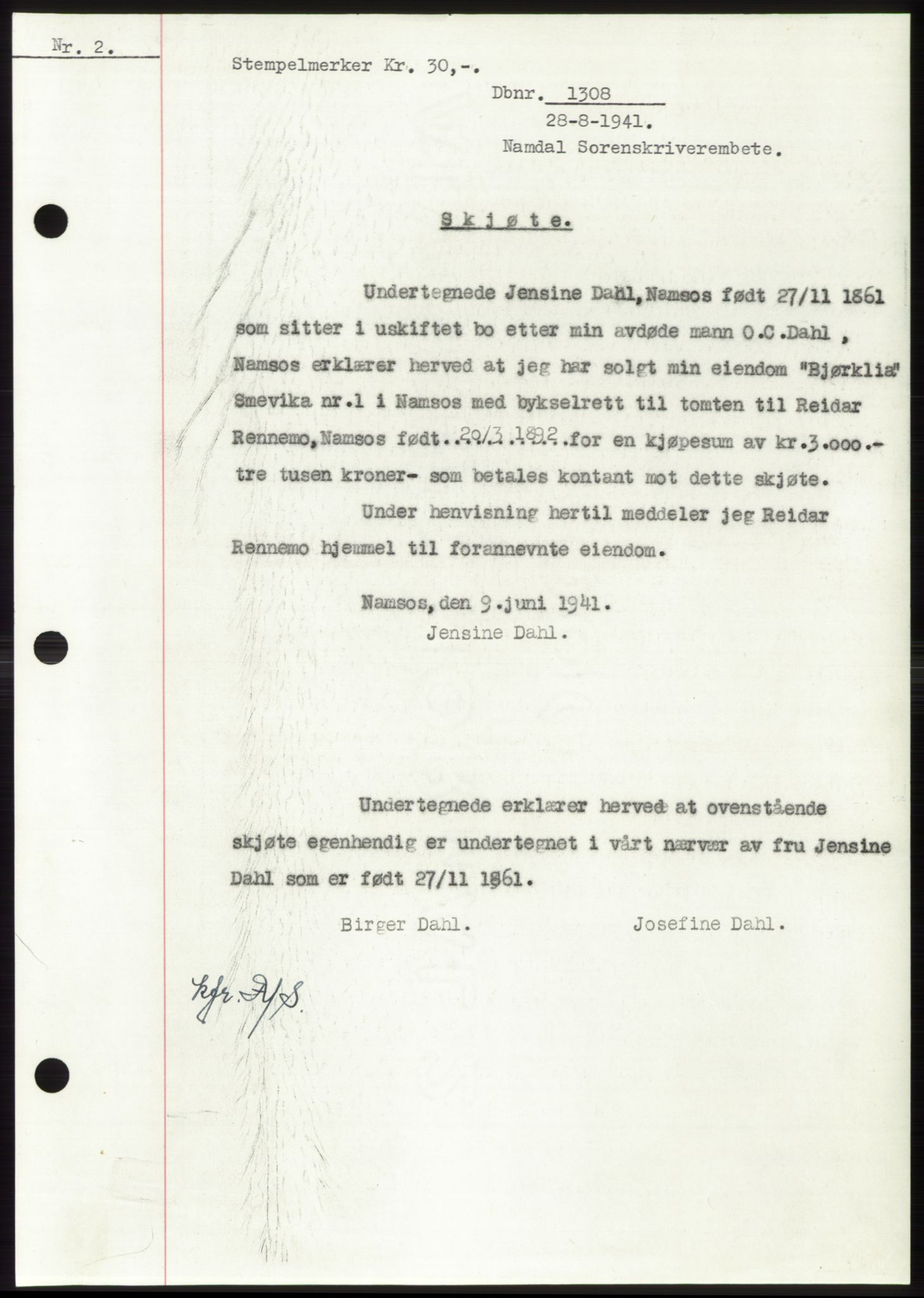 Namdal sorenskriveri, SAT/A-4133/1/2/2C: Pantebok nr. -, 1940-1941, Tingl.dato: 28.08.1941