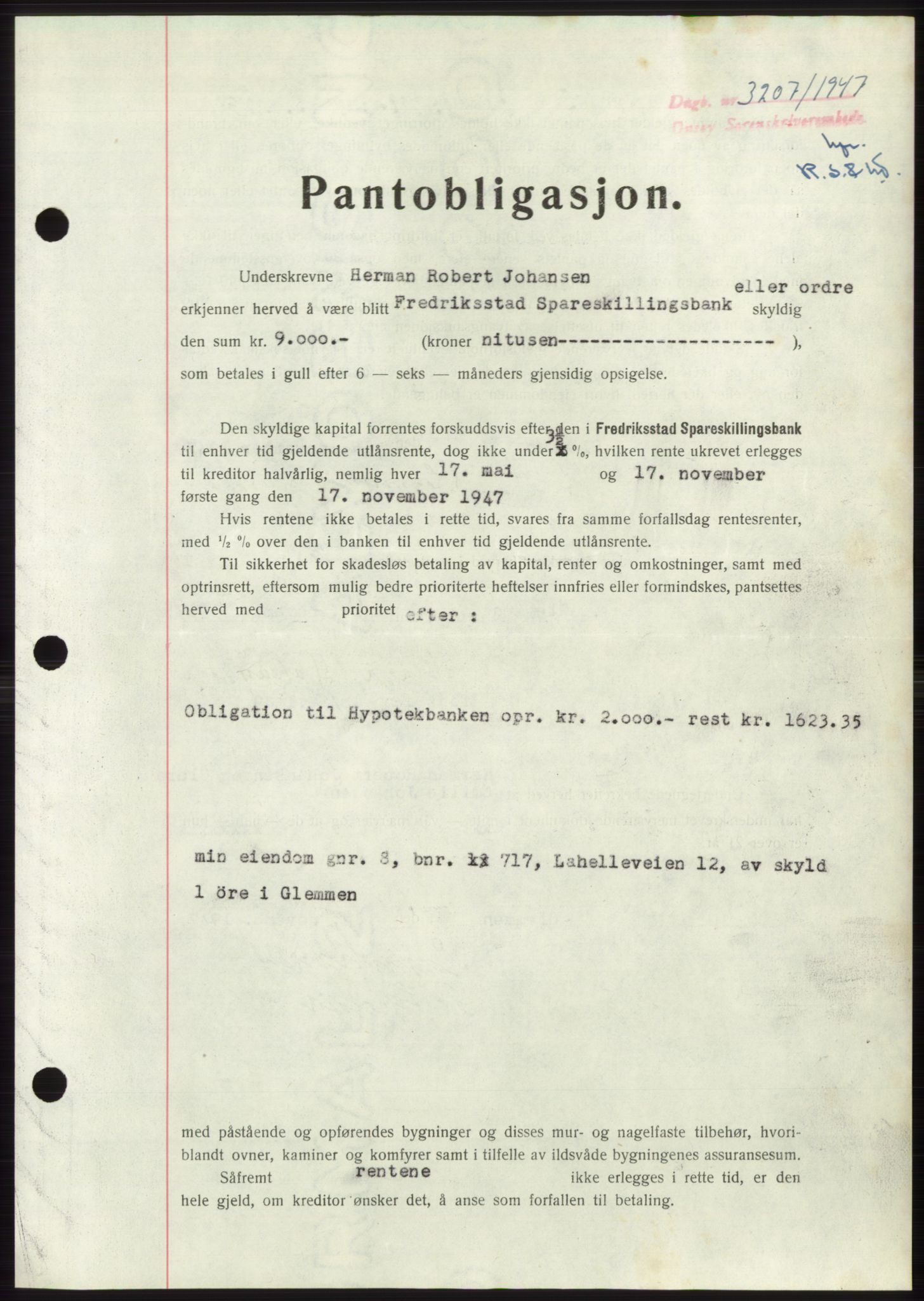 Onsøy sorenskriveri, SAO/A-10474/G/Ga/Gac/L0006: Pantebok nr. B 12-6, 1947-1948, Dagboknr: 3207/1947