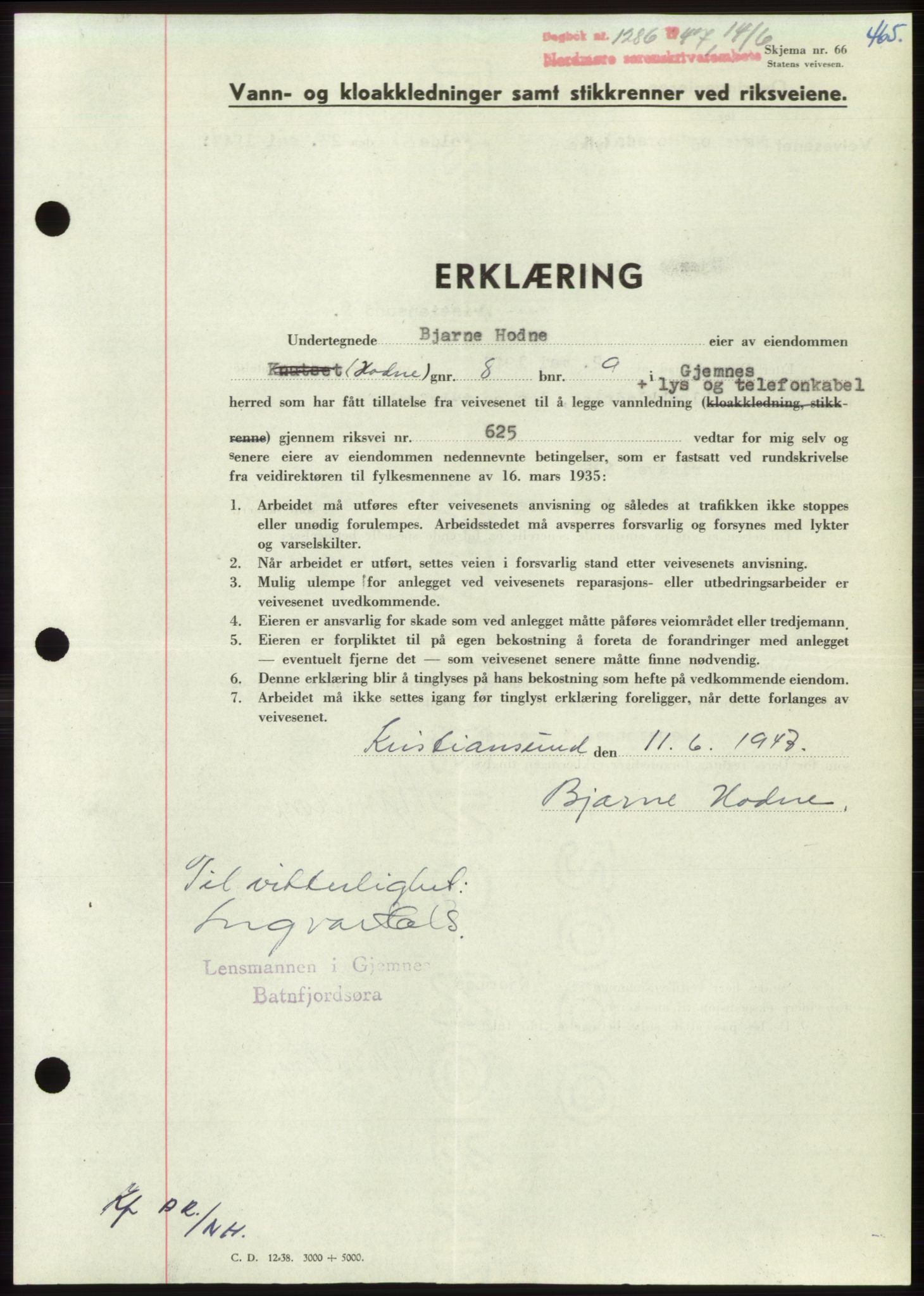Nordmøre sorenskriveri, SAT/A-4132/1/2/2Ca: Pantebok nr. B96, 1947-1947, Dagboknr: 1286/1947