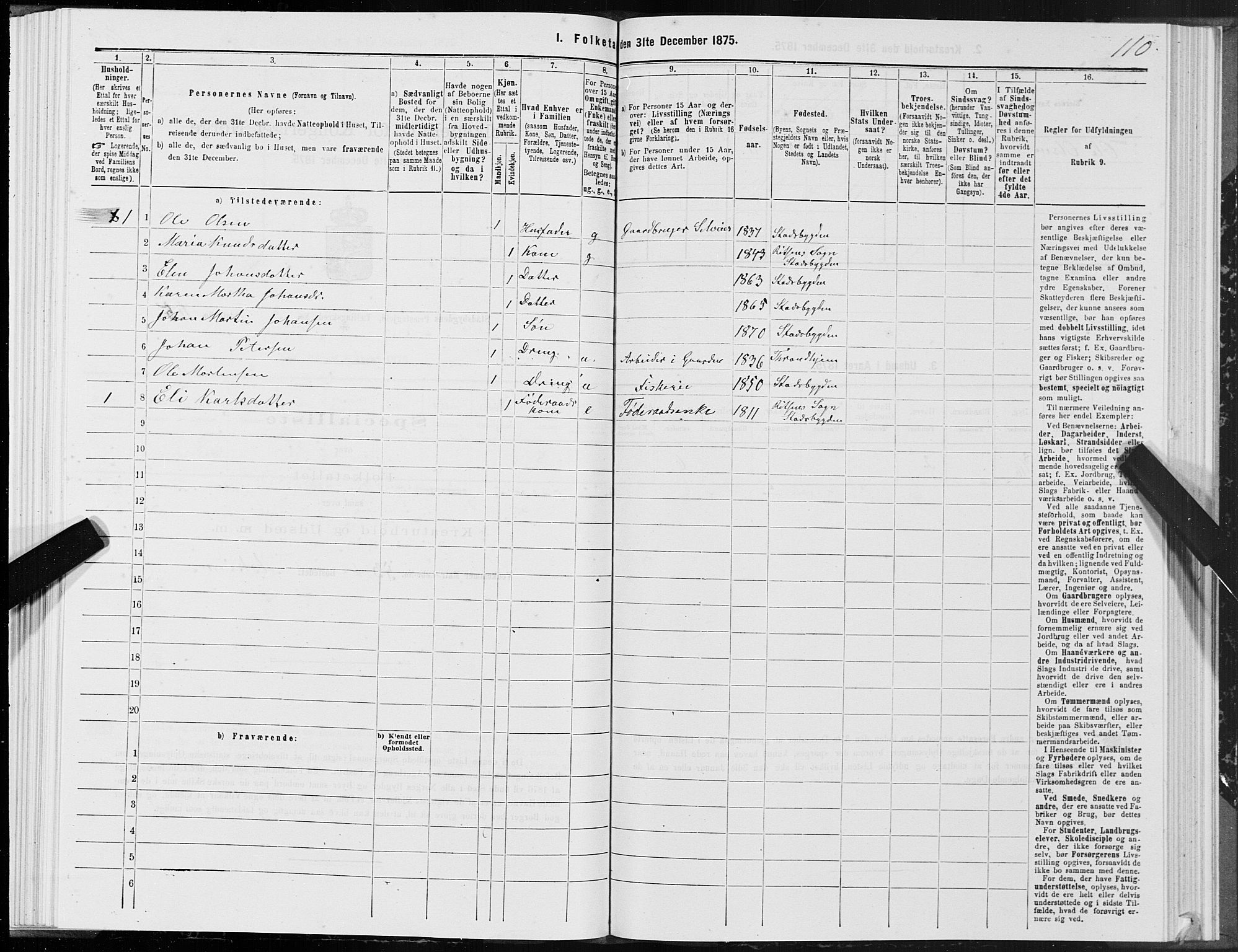 SAT, Folketelling 1875 for 1625P Stadsbygd prestegjeld, 1875, s. 2110