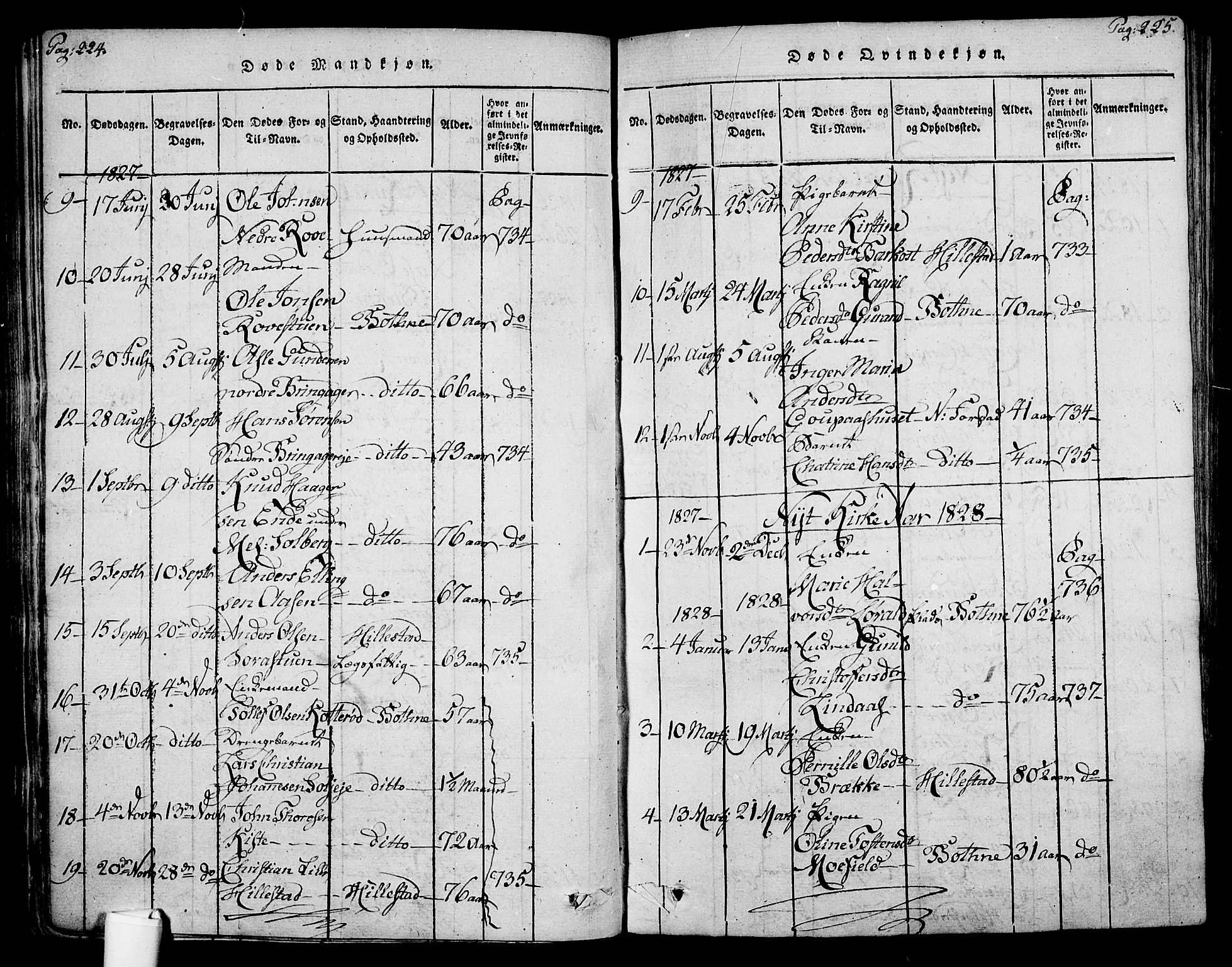 Botne kirkebøker, SAKO/A-340/F/Fa/L0005: Ministerialbok nr. I 5, 1814-1836, s. 224-225