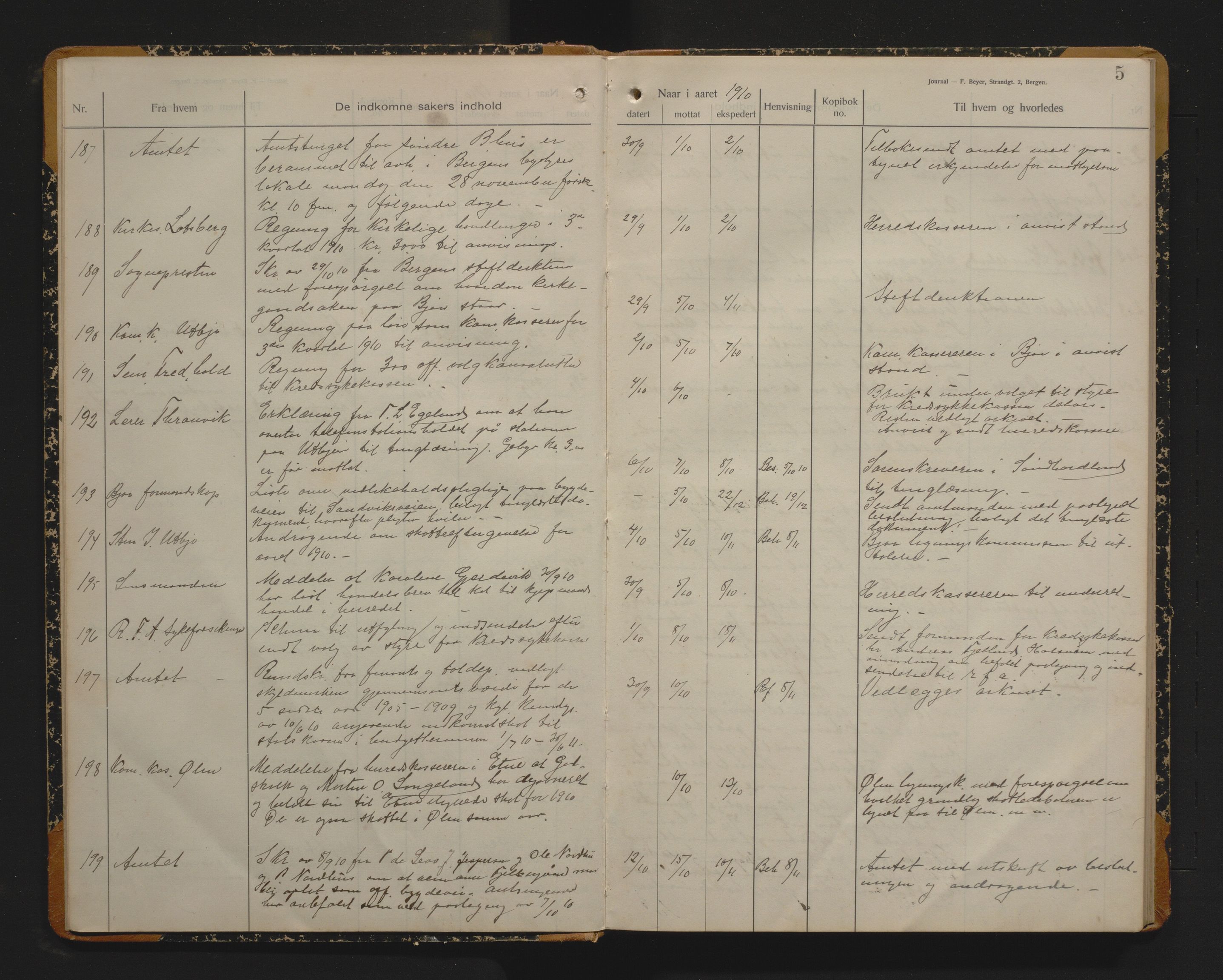 Fjelberg kommune. Formannskapet, IKAH/1213-021/C/Ca/L0004: Postjournal for Fjelberg formannskap, 1910-1914
