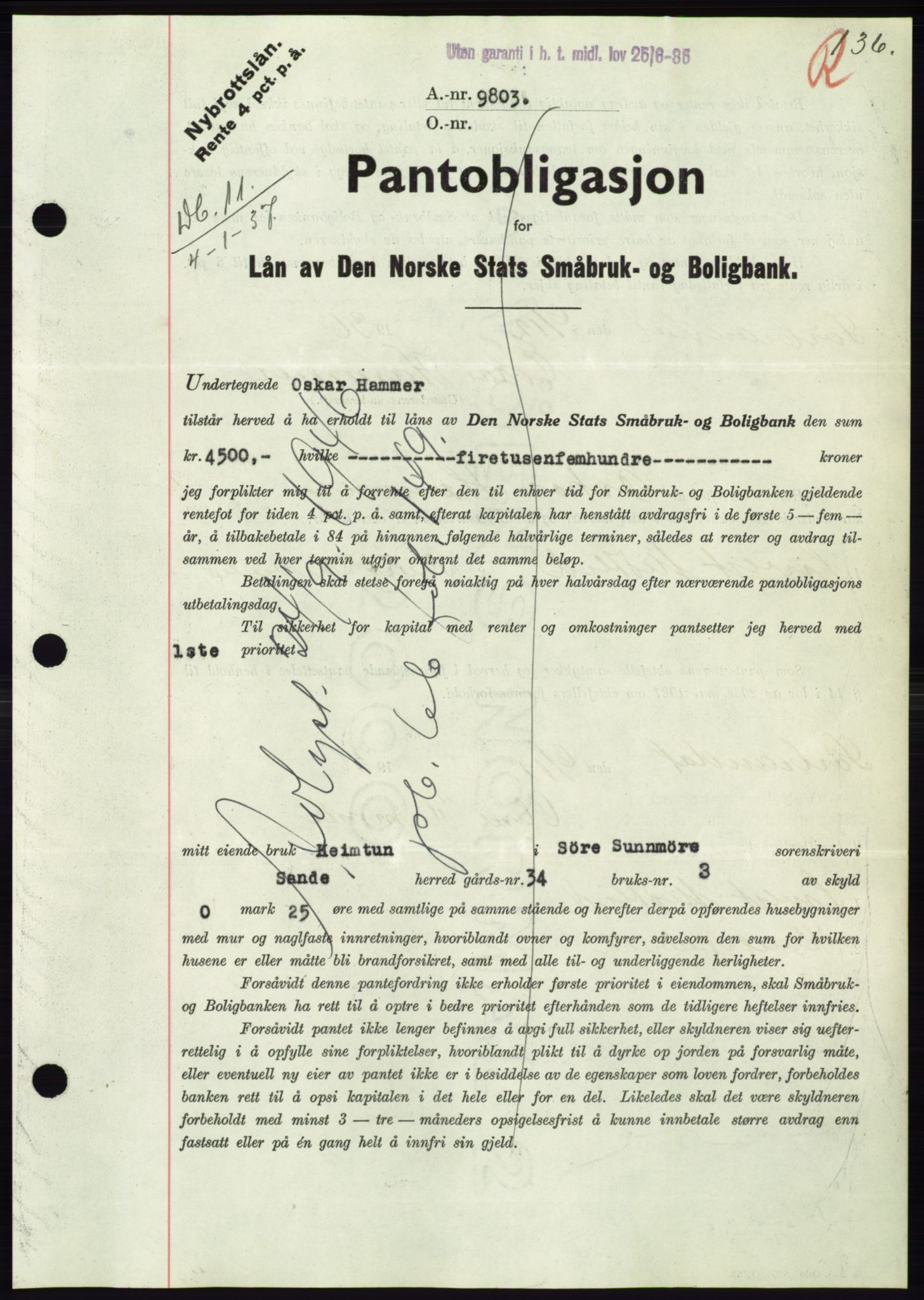 Søre Sunnmøre sorenskriveri, AV/SAT-A-4122/1/2/2C/L0062: Pantebok nr. 56, 1936-1937, Dagboknr: 11/1937