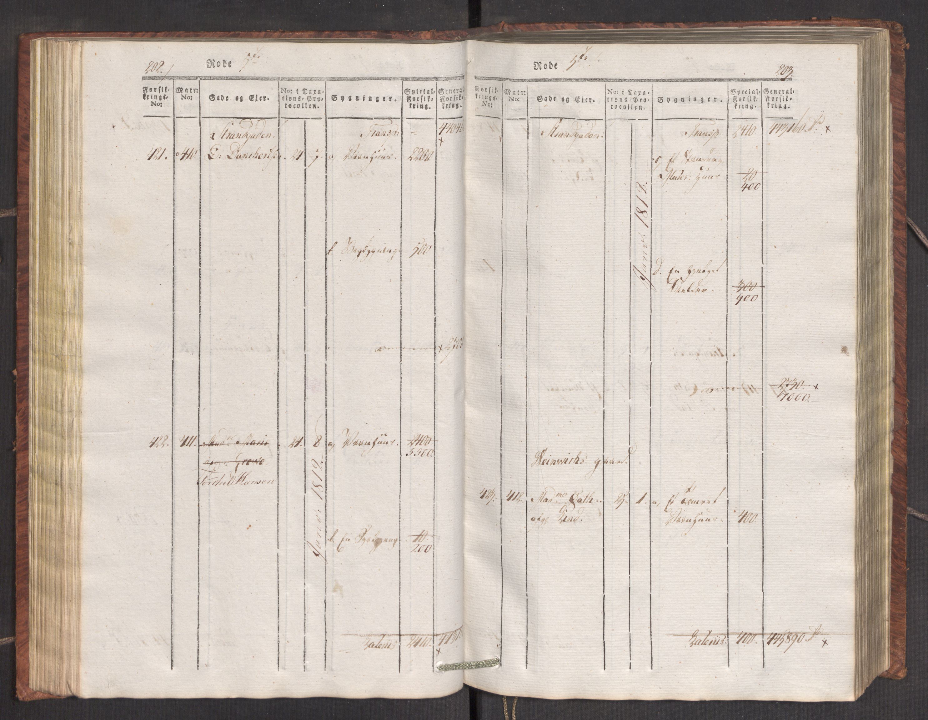 Kommersekollegiet, Brannforsikringskontoret 1767-1814, RA/EA-5458/F/Fa/L0007/0001: Bergen / Branntakstprotokoll, 1807-1817, s. 202-203