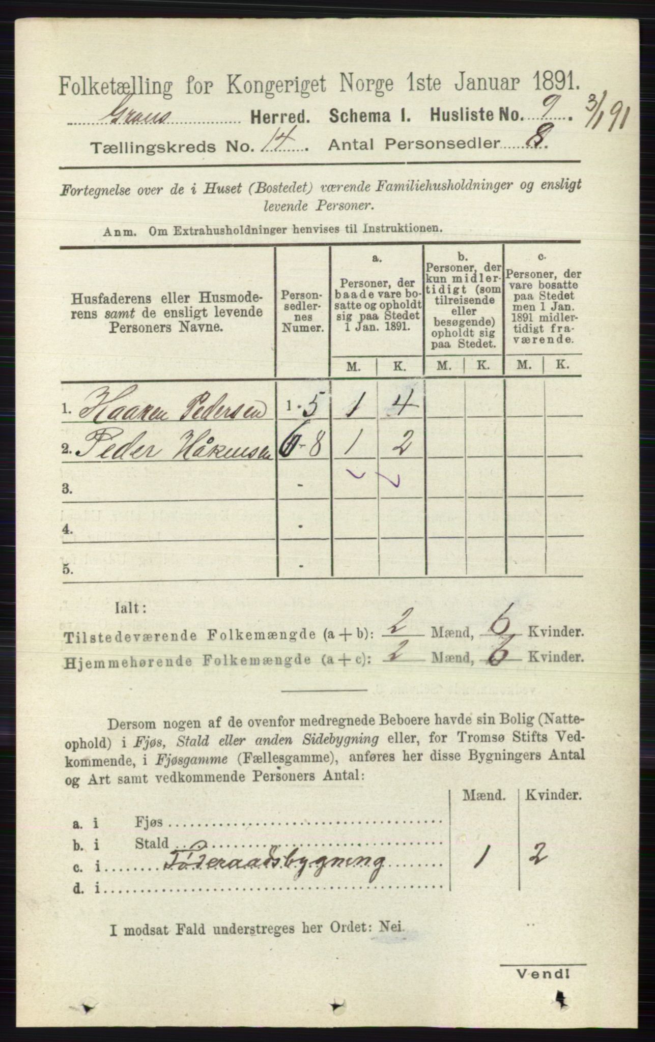 RA, Folketelling 1891 for 0534 Gran herred, 1891, s. 6887